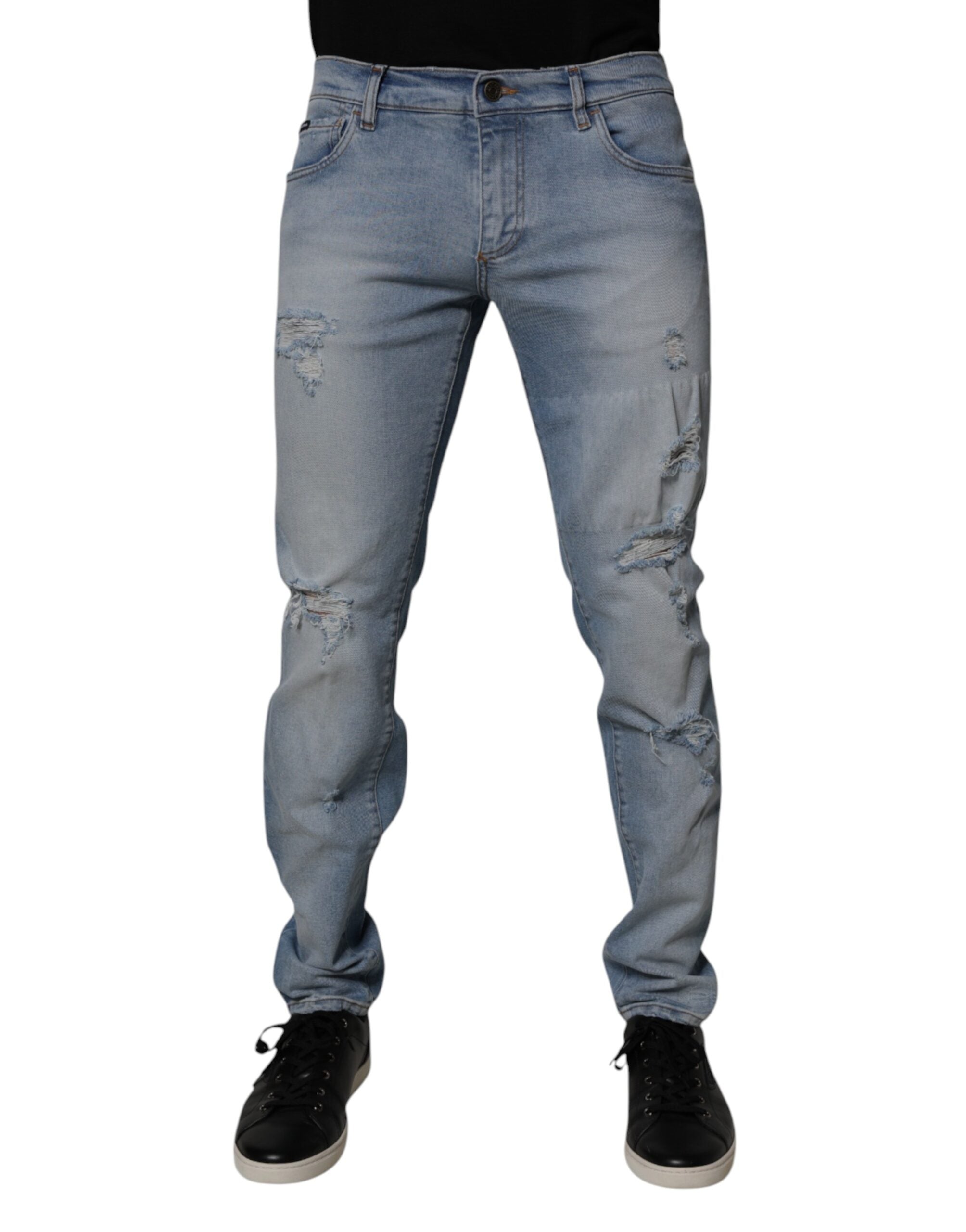 Dolce & Gabbana Blaue zerfledderte Baumwoll-Skinny Herren Denim Jeans