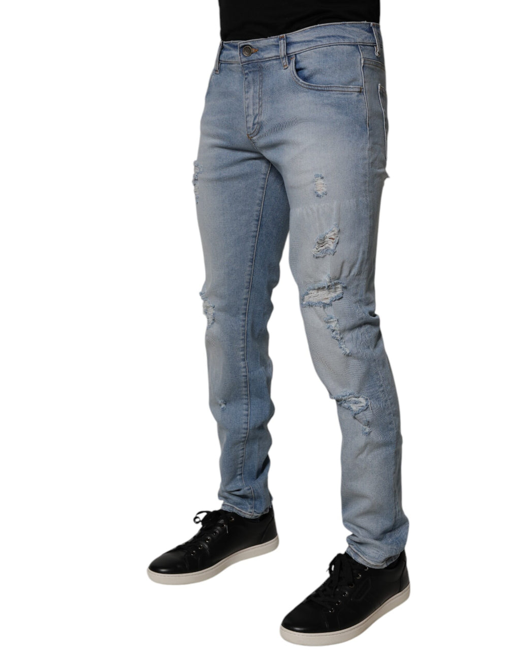 Dolce & Gabbana Blaue zerfledderte Baumwoll-Skinny Herren Denim Jeans