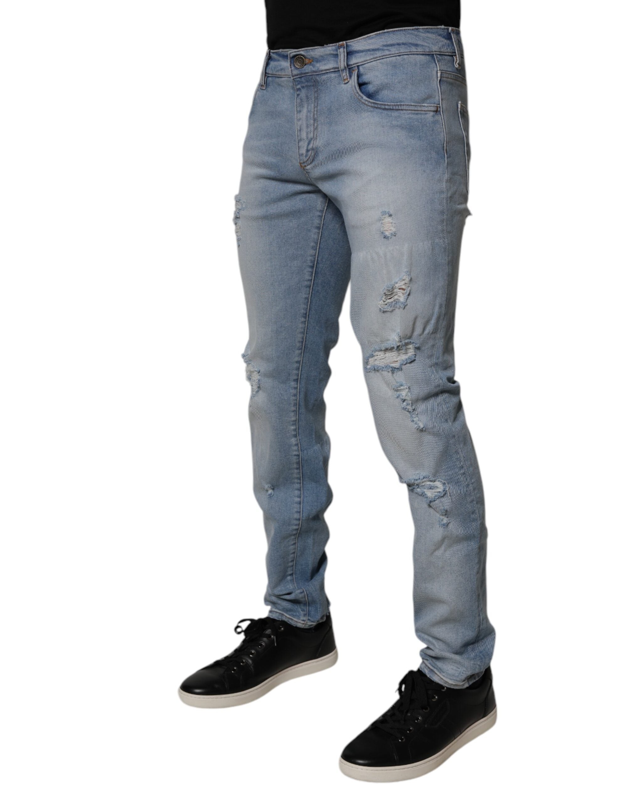 Dolce & Gabbana Blaue zerfledderte Baumwoll-Skinny Herren Denim Jeans