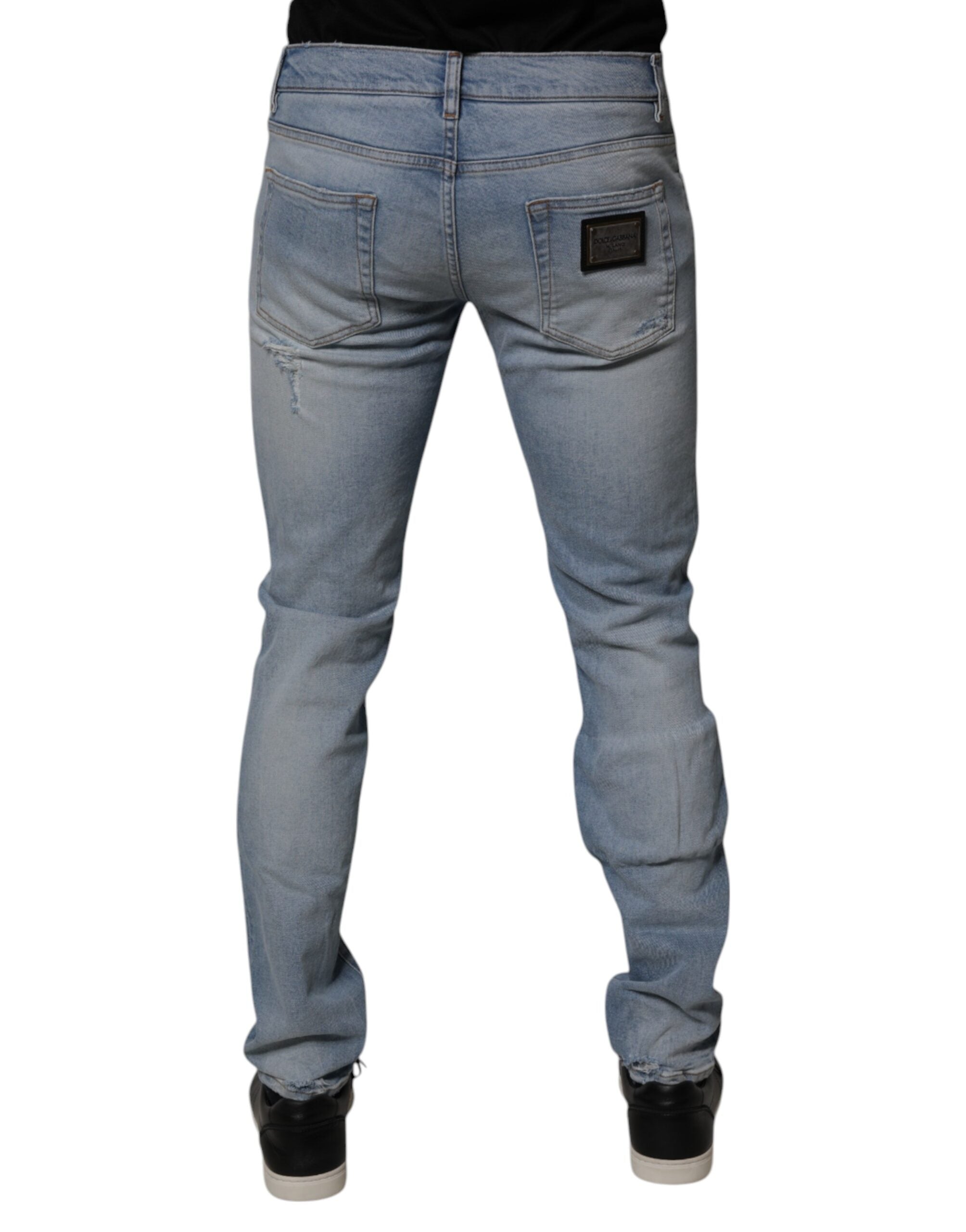 Dolce & Gabbana Blaue zerfledderte Baumwoll-Skinny Herren Denim Jeans