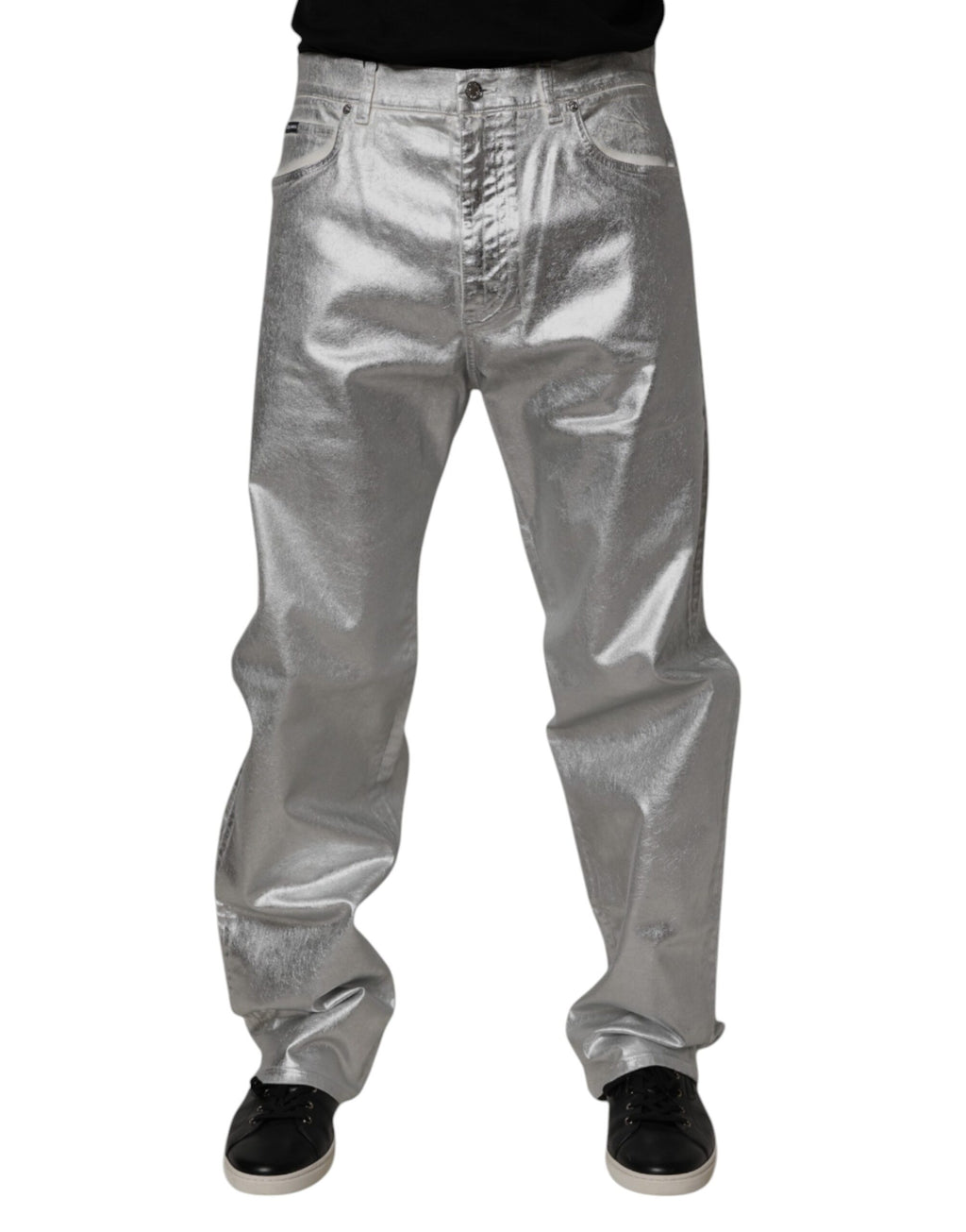 Dolce & Gabbana Metallic Silber Baumwolle Straight Denim Jeans