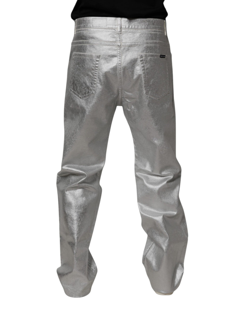 Dolce & Gabbana Metallic Silber Baumwolle Straight Denim Jeans