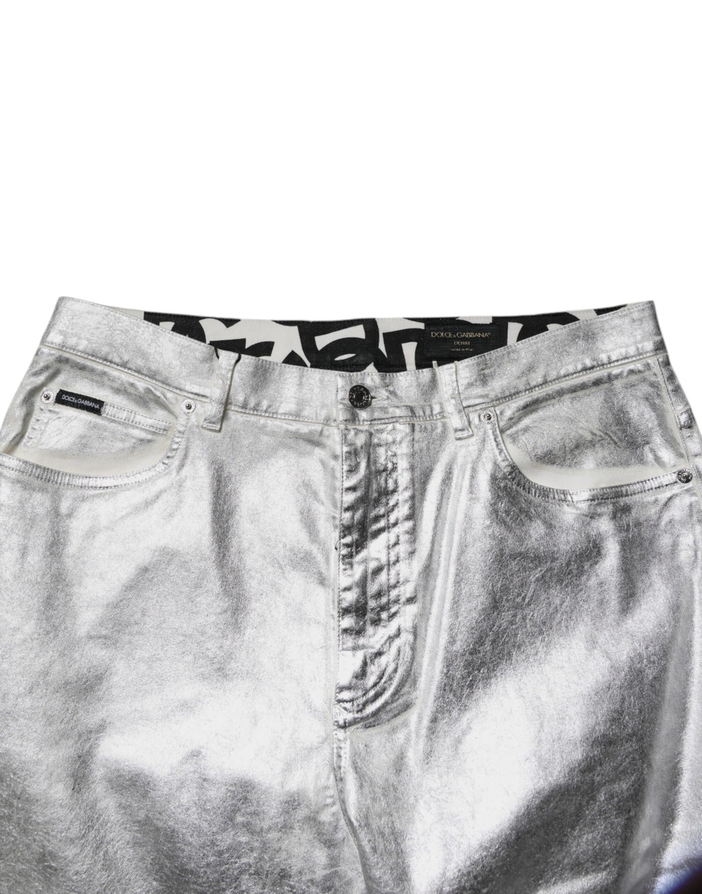 Dolce & Gabbana Metallic Silber Baumwolle Straight Denim Jeans