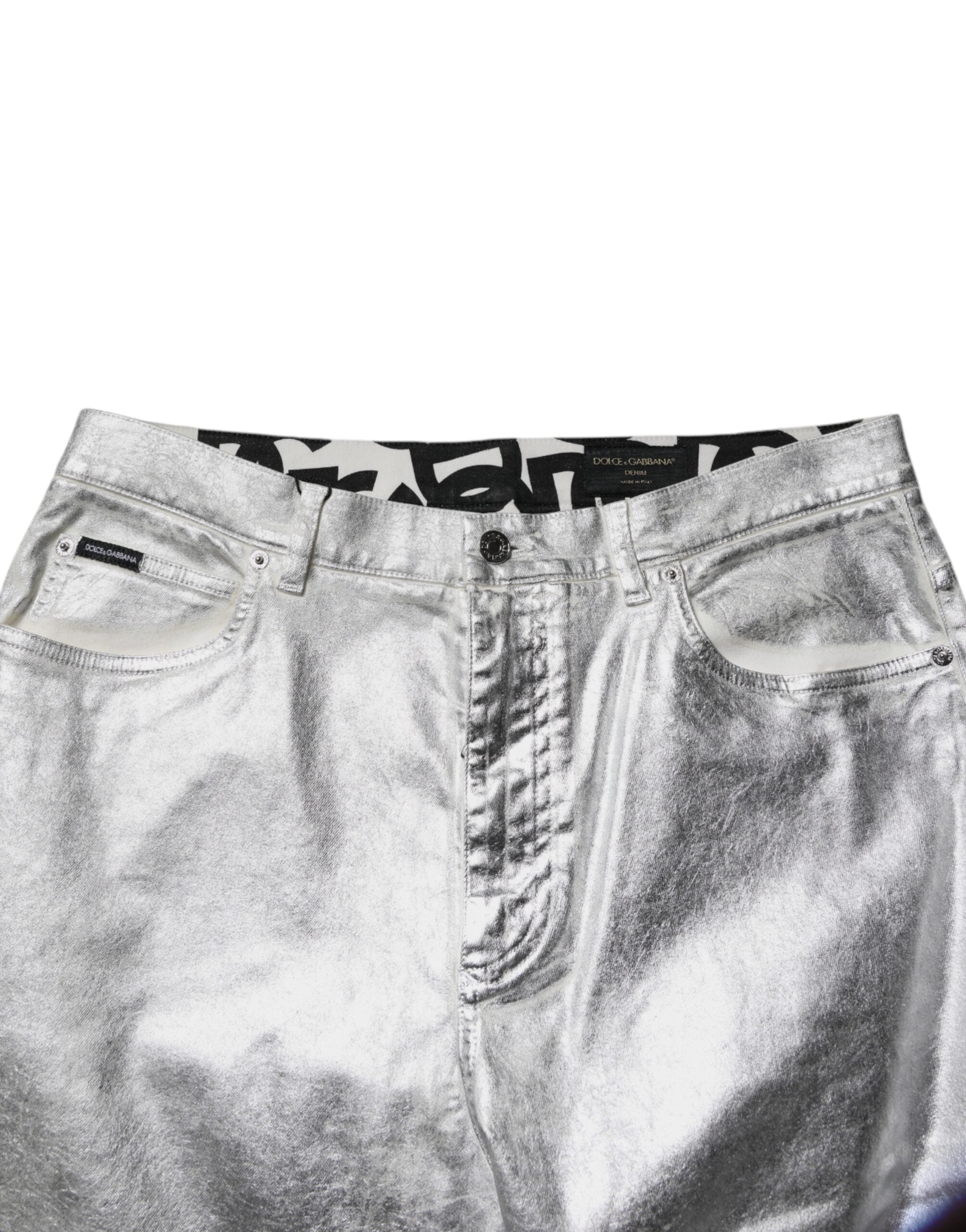 Dolce & Gabbana Metallic Silber Baumwolle Straight Denim Jeans