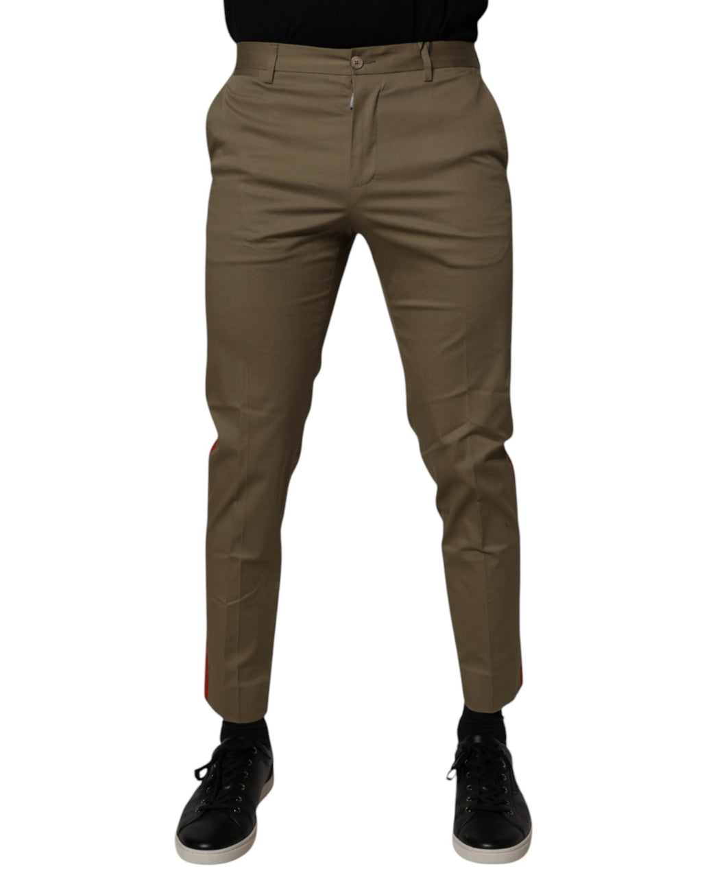 Dolce & Gabbana Dunkle khakifarbene Baumwoll-Tapered Pants
