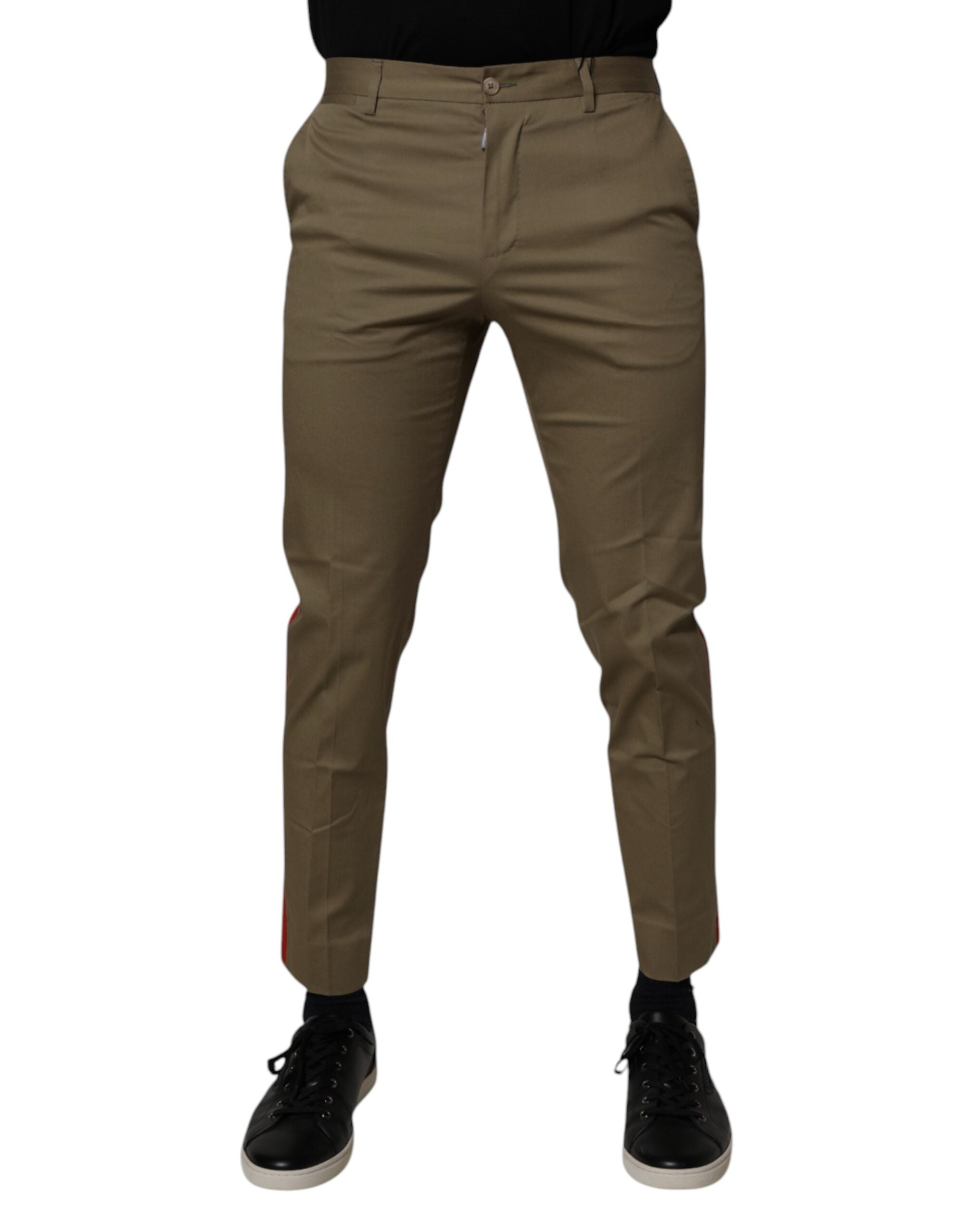 Dolce & Gabbana Dunkle khakifarbene Baumwoll-Tapered Pants