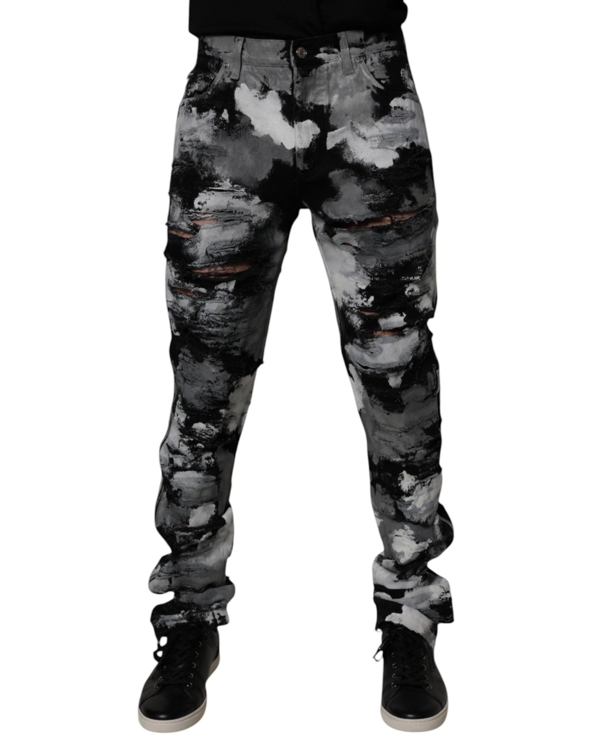 Dolce & Gabbana Multicolor Camouflage Zerrissene Skinny Denim Jeans