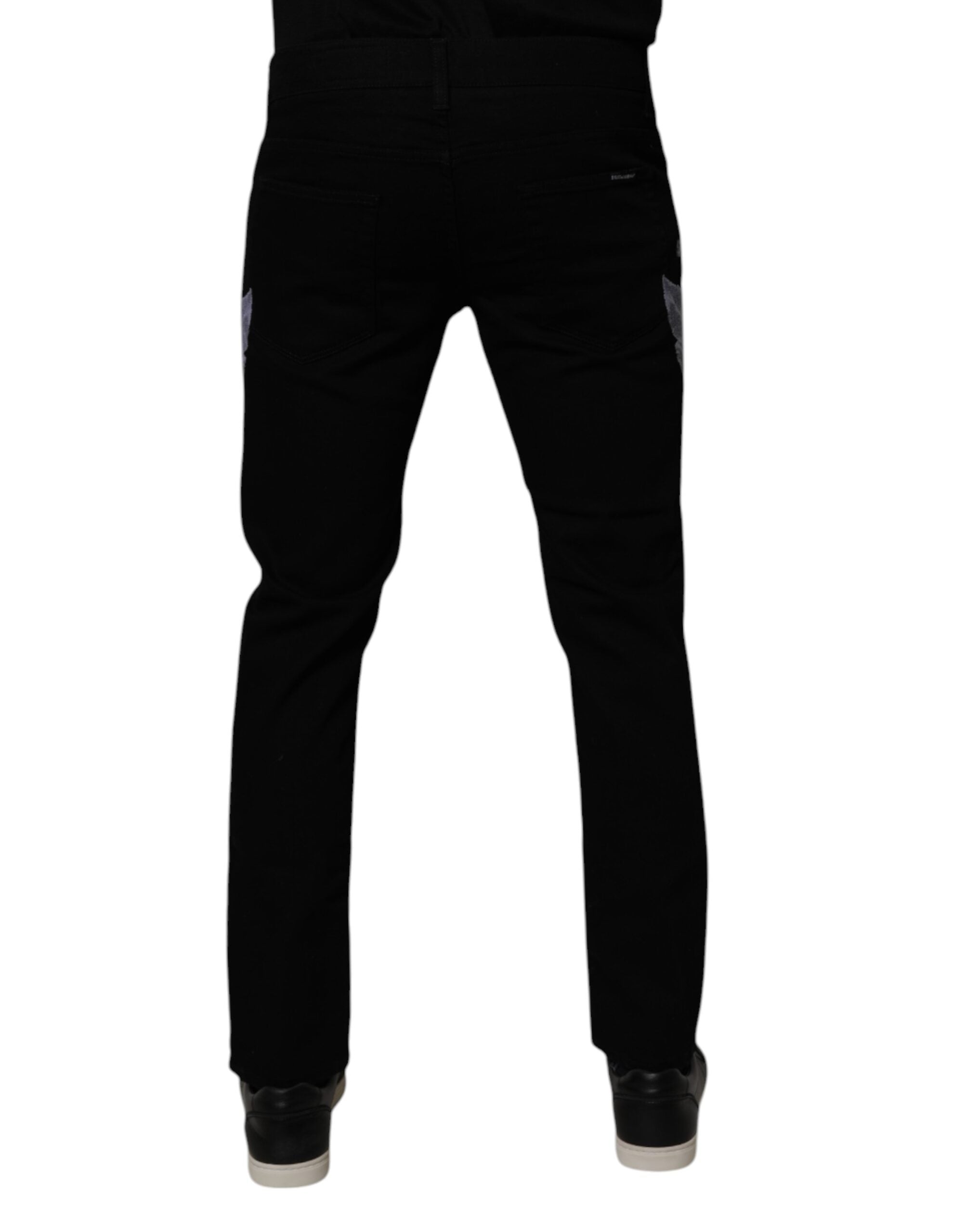Dolce & Gabbana Schwarze florale Baumwoll-Skinny-Jeans für Männer aus Denim