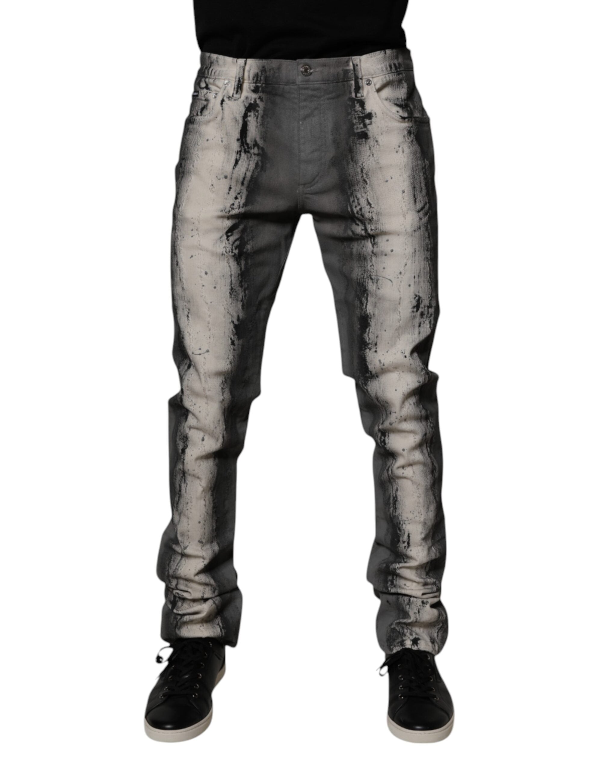 Dolce & Gabbana Graue Krawattenfärbung Baumwolle Skinny Männer Denim Jeans