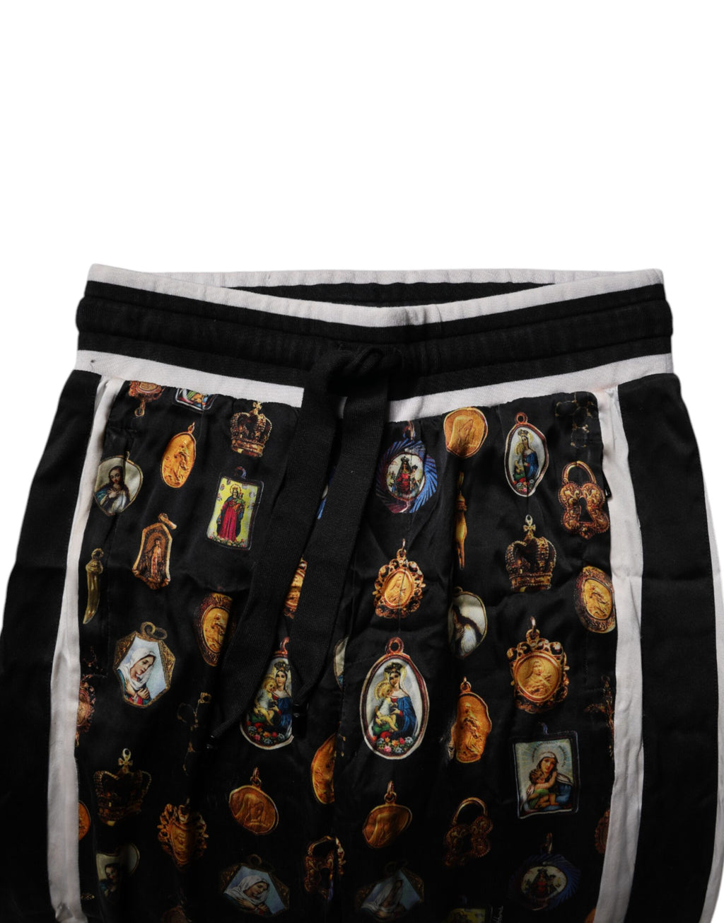 Dolce & Gabbana Schwarzer religiöser Druck Seide Männer Jogger Hose
