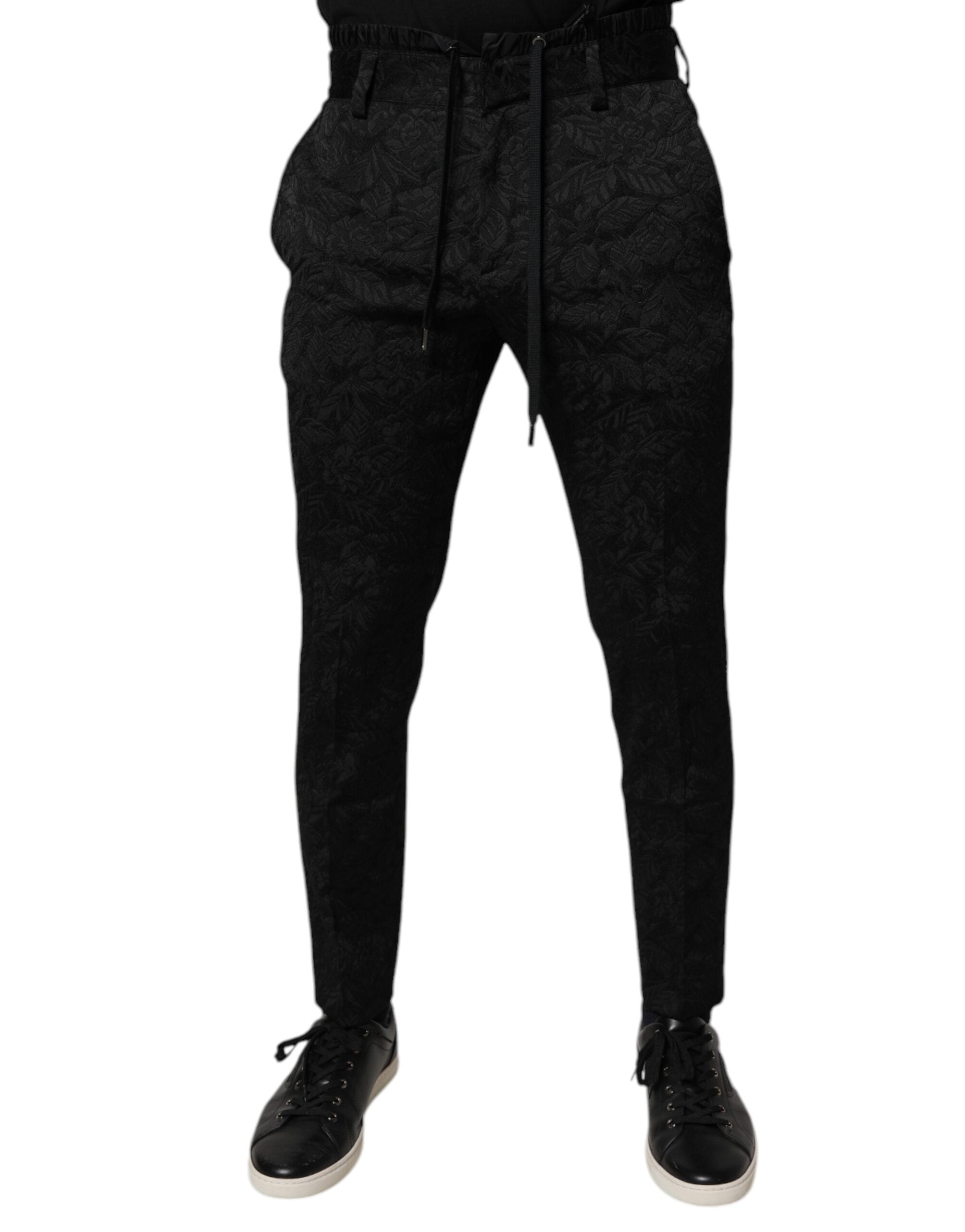 Dolce & Gabbana Schwarze Brokat Polyester Skinny Kleiderhose