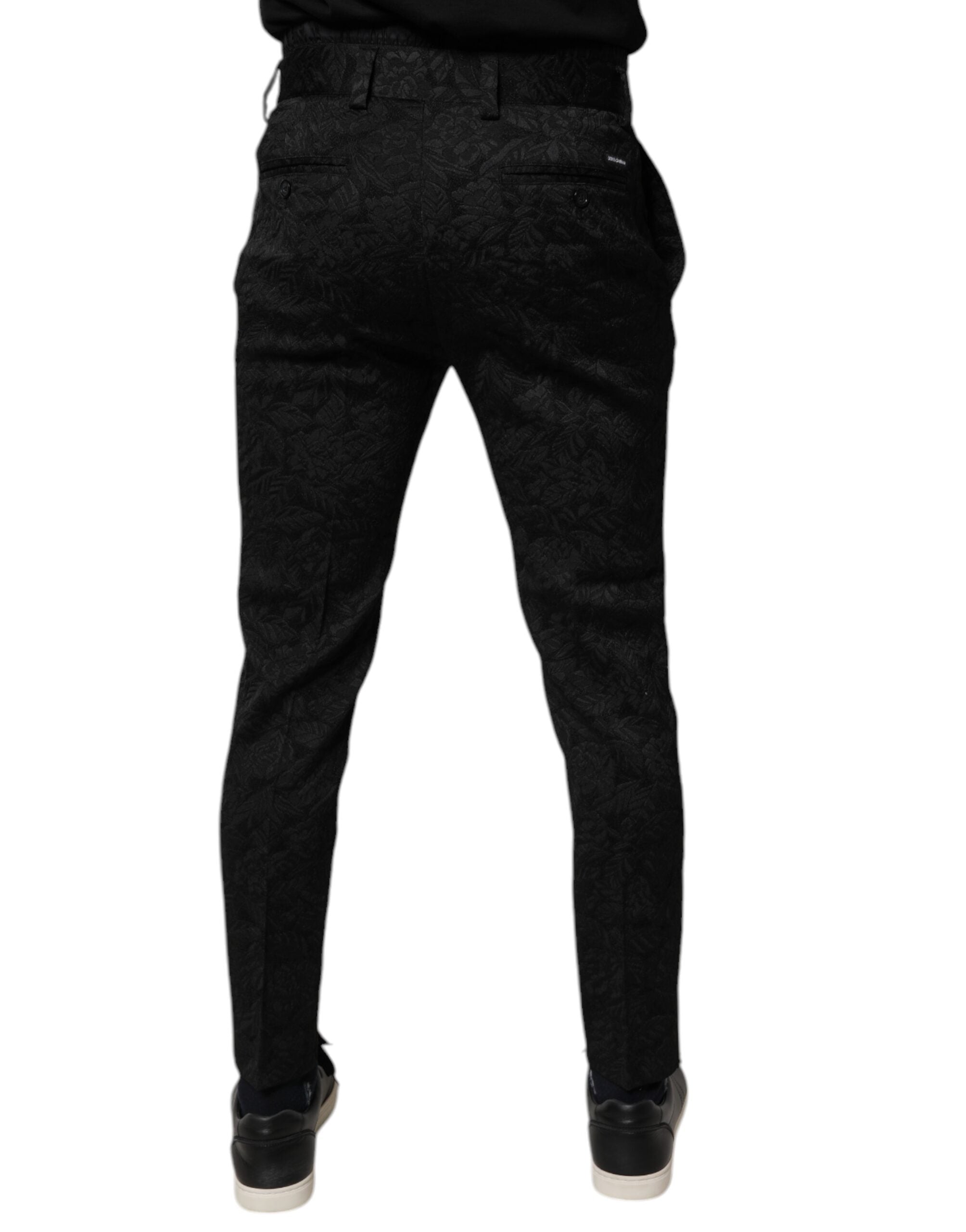 Dolce & Gabbana Schwarze Brokat Polyester Skinny Kleiderhose