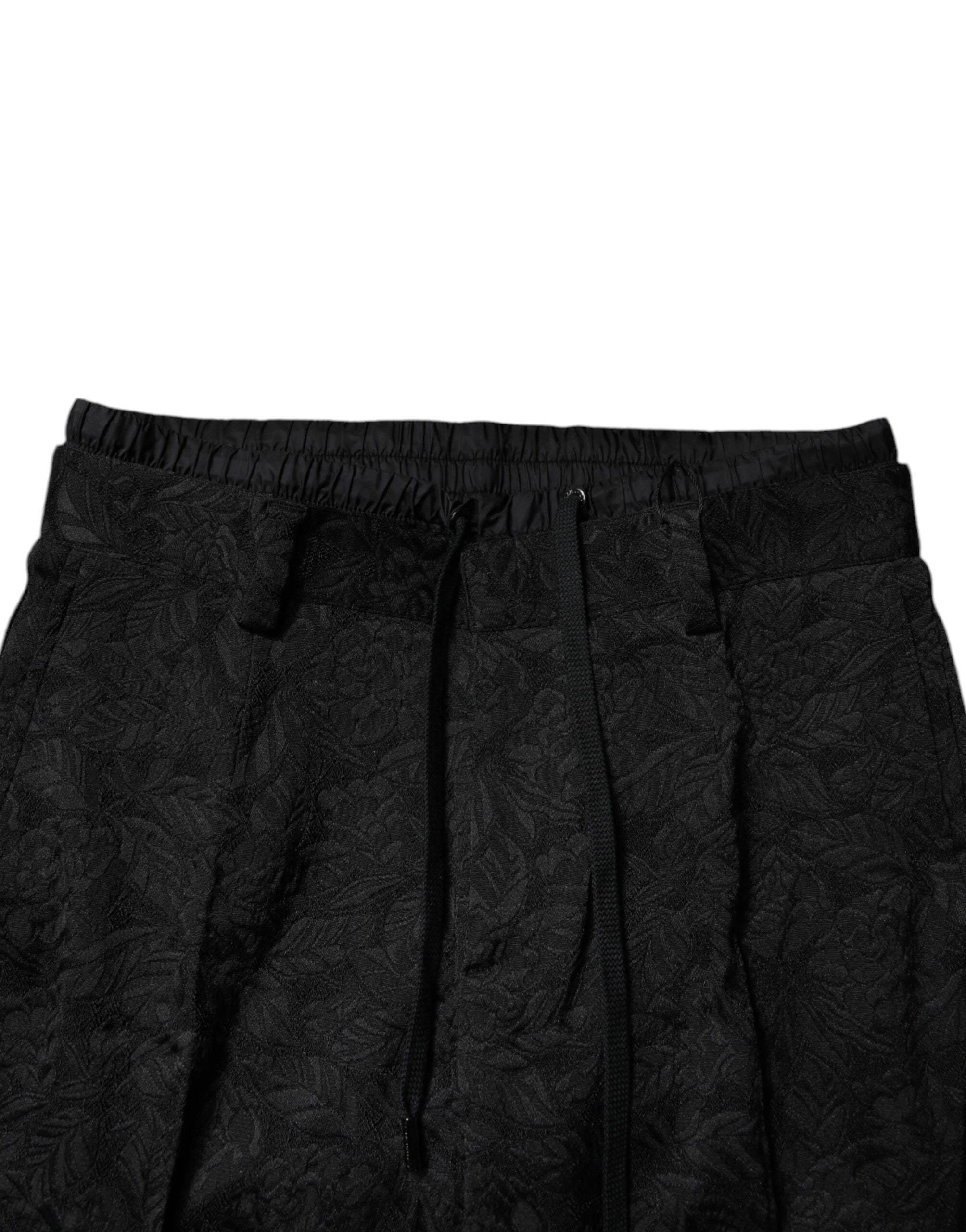 Dolce & Gabbana Schwarze Brokat Polyester Skinny Kleiderhose