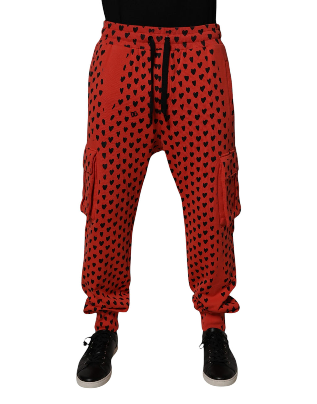 Dolce & Gabbana Rote Herzen Cargo Jogger Männer Sweatpants Hosen
