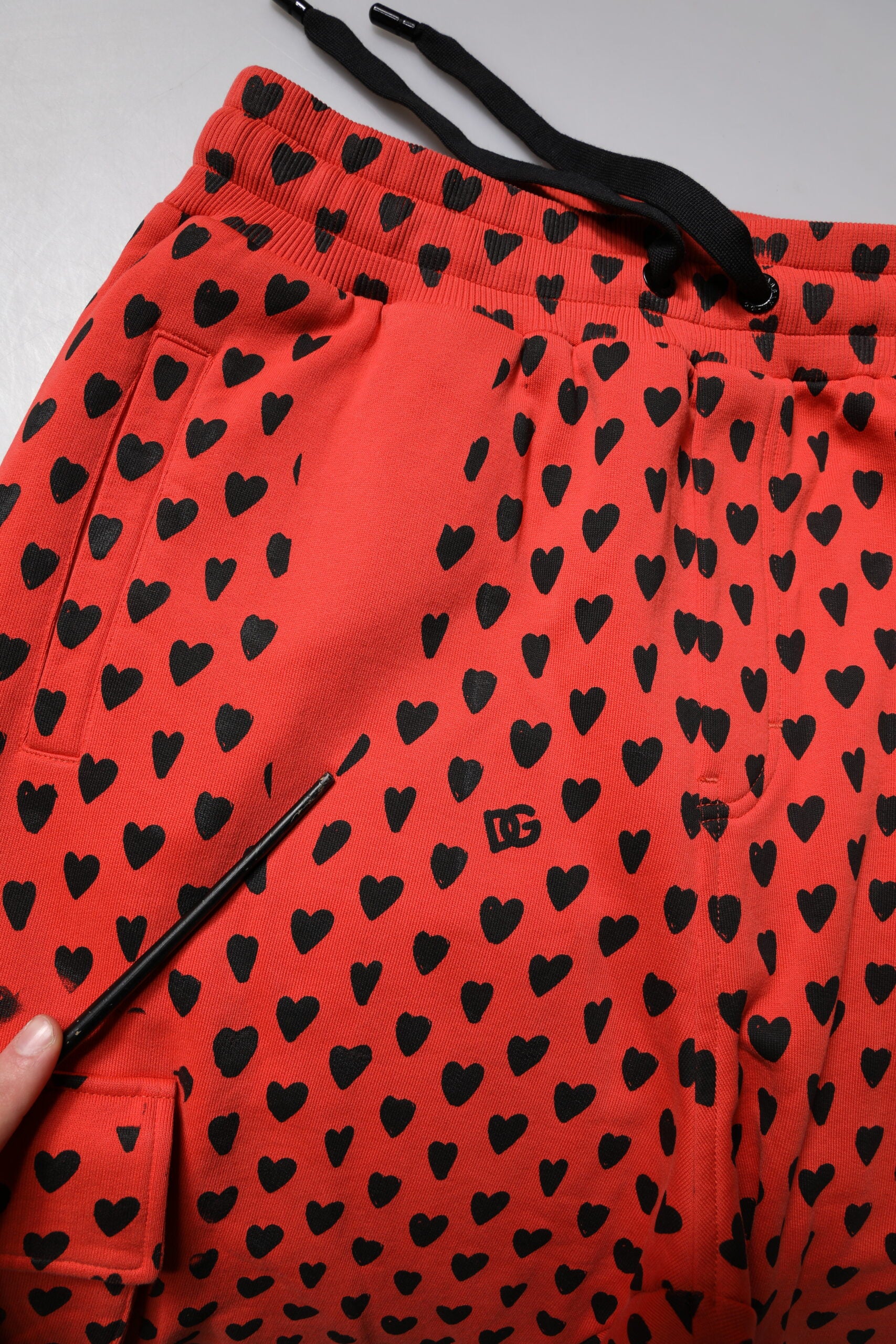 Dolce & Gabbana Rote Herzen Cargo Jogger Männer Sweatpants Hosen