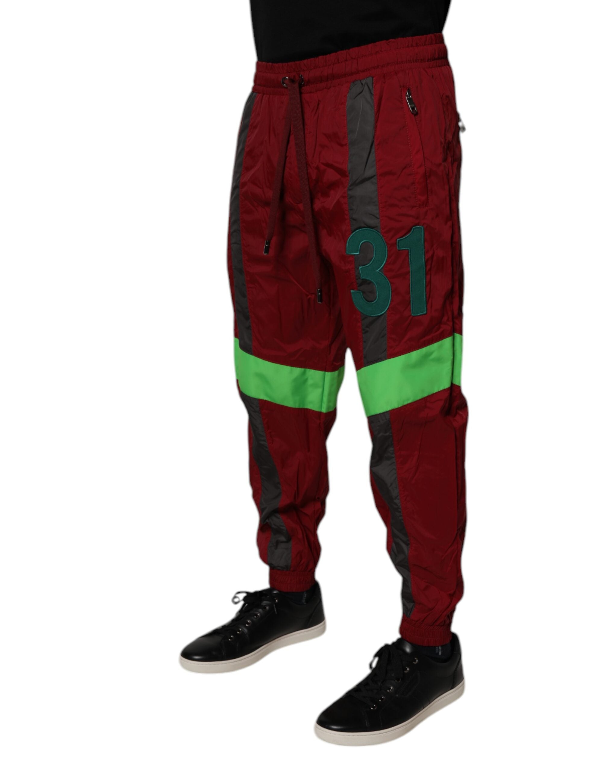 Dolce & Gabbana Maroon Nylon Männer Jogger Sweatpants Hosen