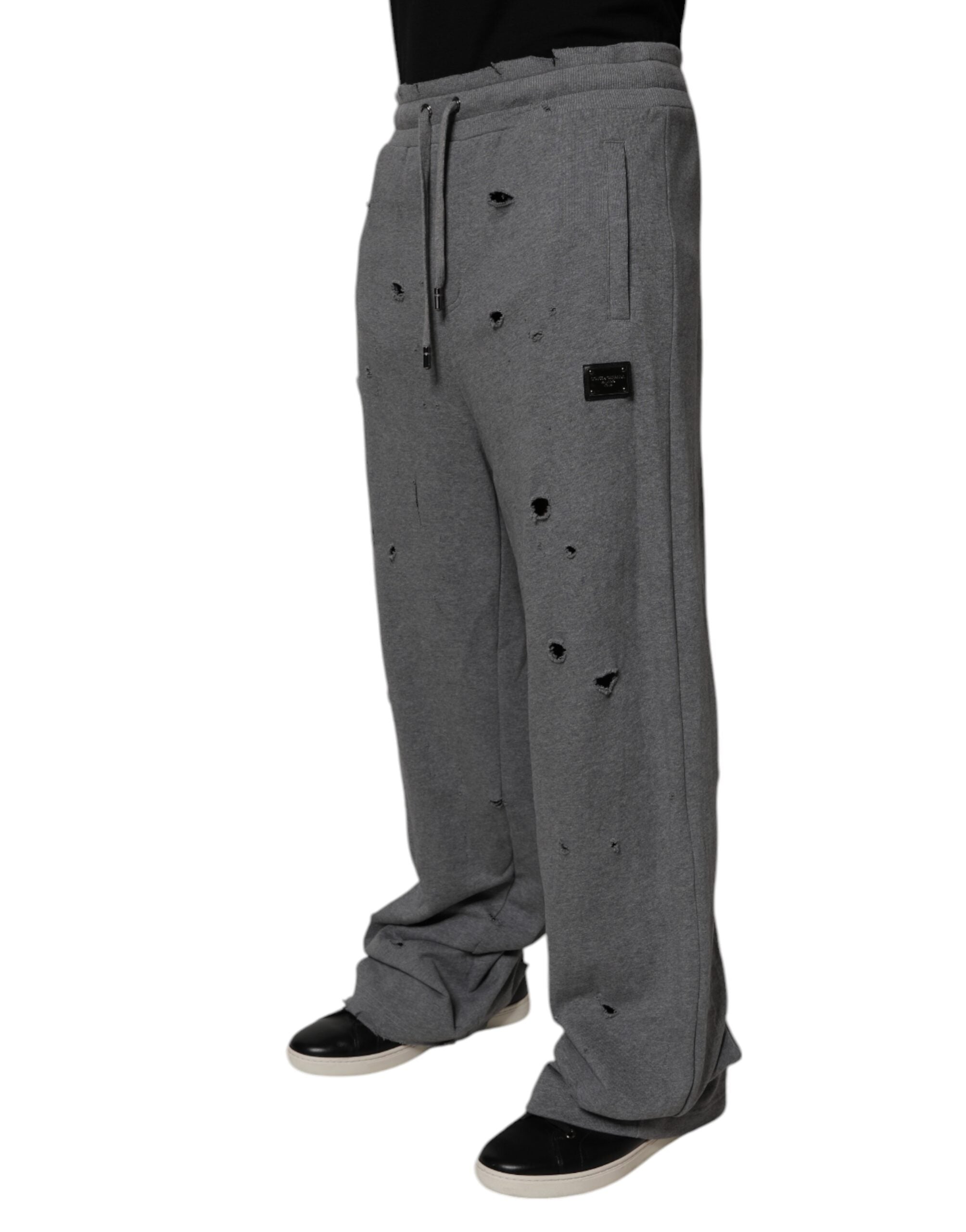 Dolce & Gabbana Graue Baumwolle RipStyle Straight Sweatpants Hosen