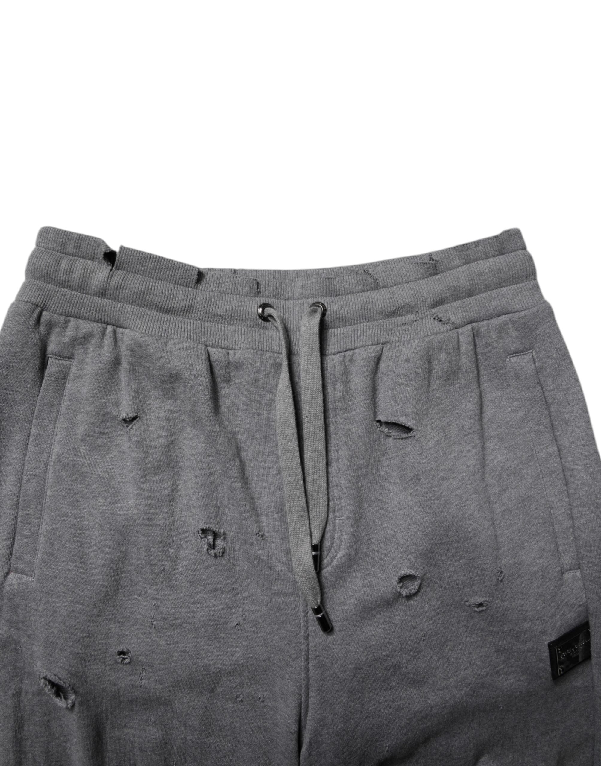 Dolce & Gabbana Graue Baumwolle RipStyle Straight Sweatpants Hosen