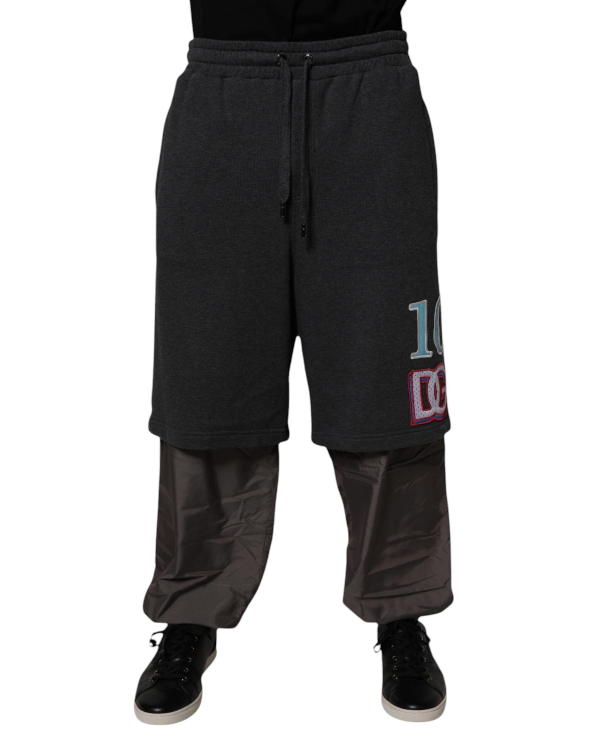 Dolce & Gabbana Dunkelgraue Baumwoll-Layered Straight Sweatpants Hose