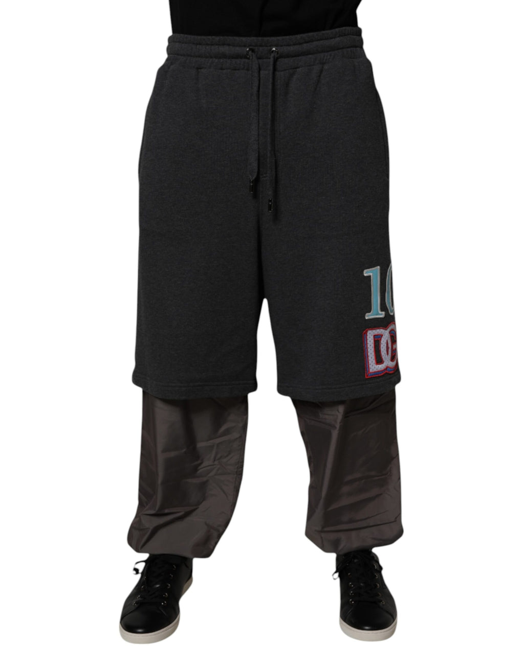 Dolce & Gabbana Dunkelgraue Baumwoll-Layered Straight Sweatpants Hose