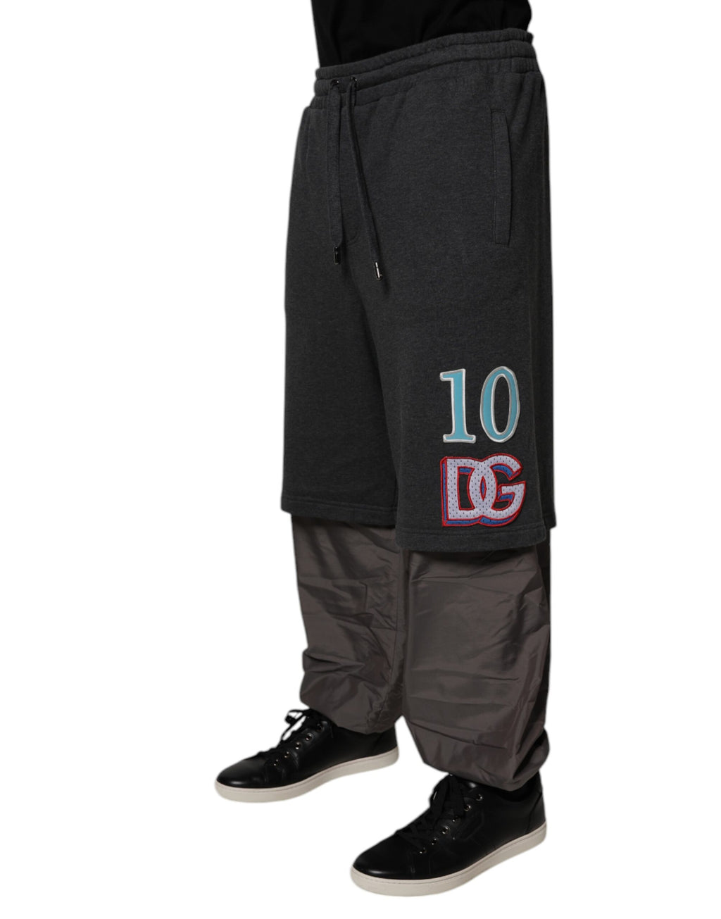 Dolce & Gabbana Dunkelgraue Baumwoll-Layered Straight Sweatpants Hose