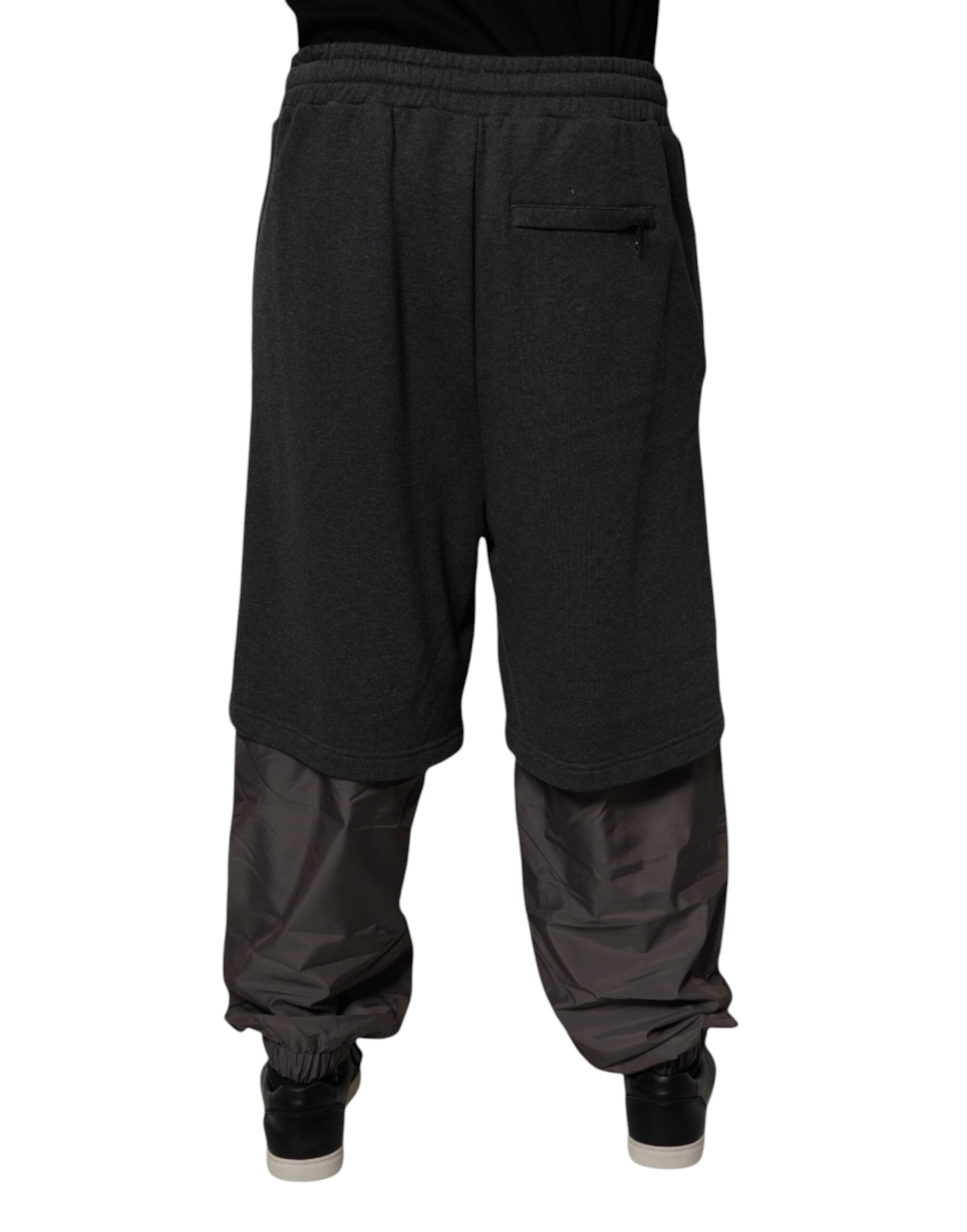 Dolce & Gabbana Dunkelgraue Baumwoll-Layered Straight Sweatpants Hose
