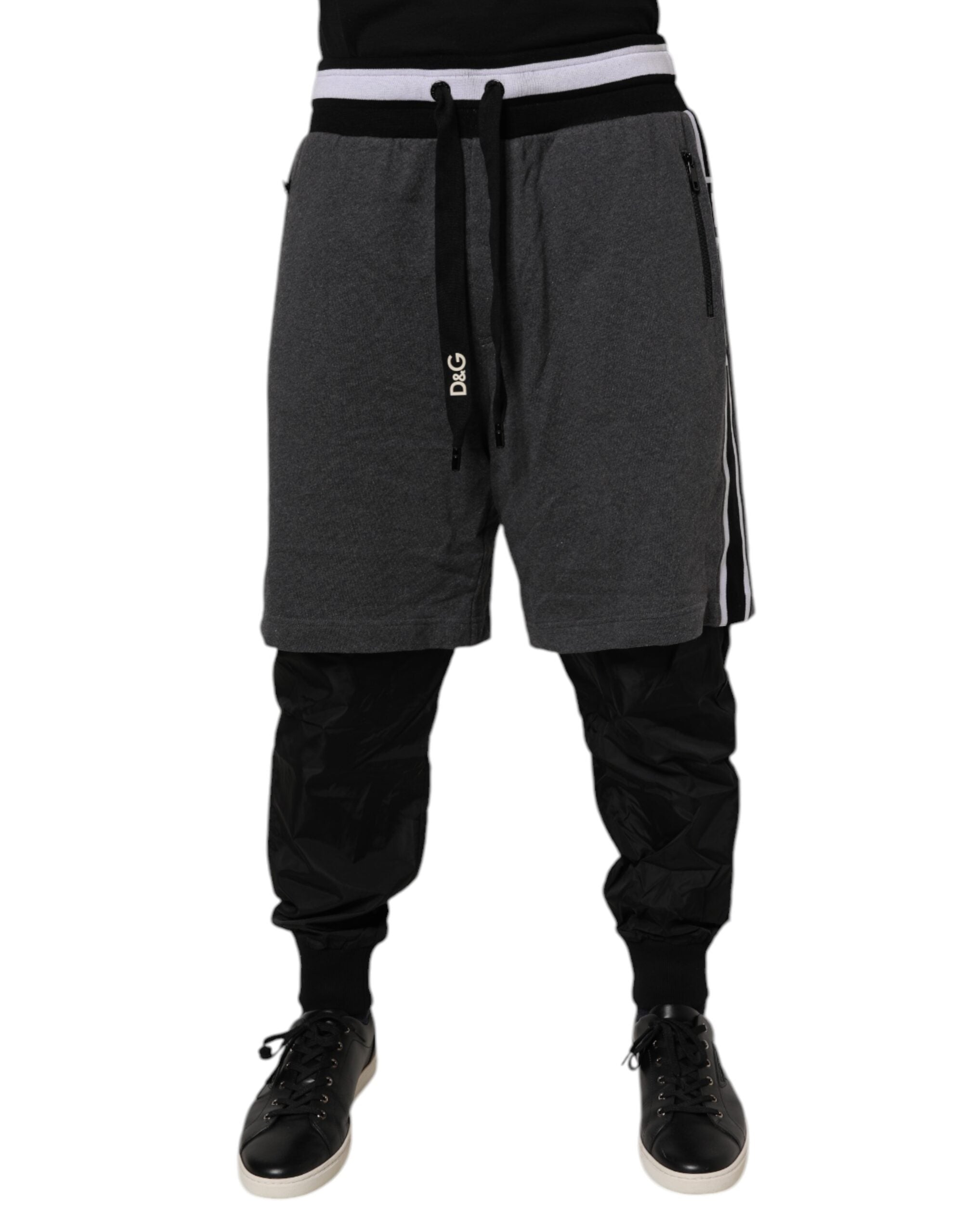 Dolce & Gabbana Schwarz Grau Baumwolle Layered Männer Sweatpants Hosen
