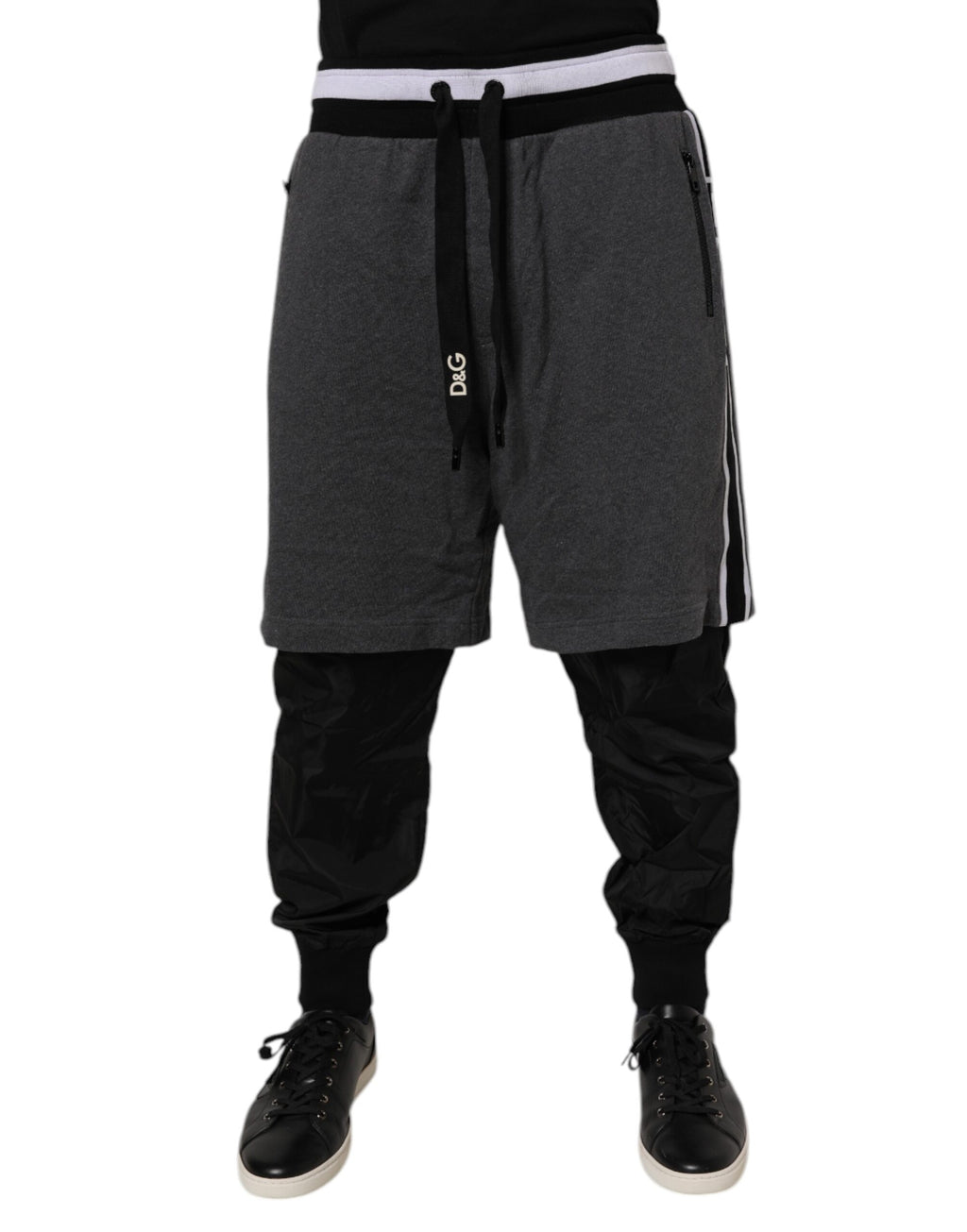Dolce & Gabbana Schwarz Grau Baumwolle Layered Männer Sweatpants Hosen