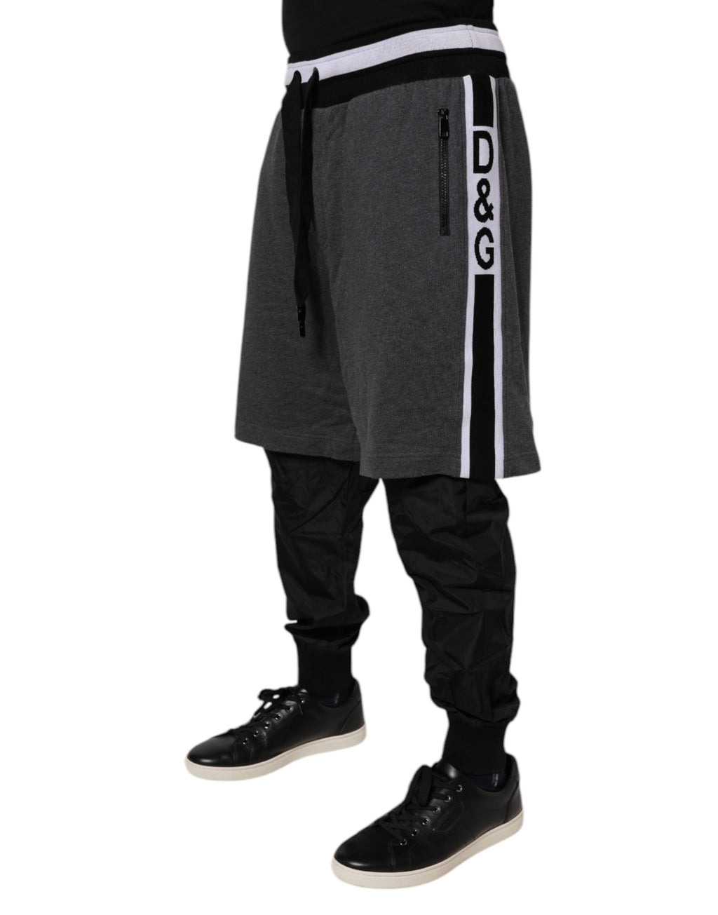 Dolce & Gabbana Schwarz Grau Baumwolle Layered Männer Sweatpants Hosen