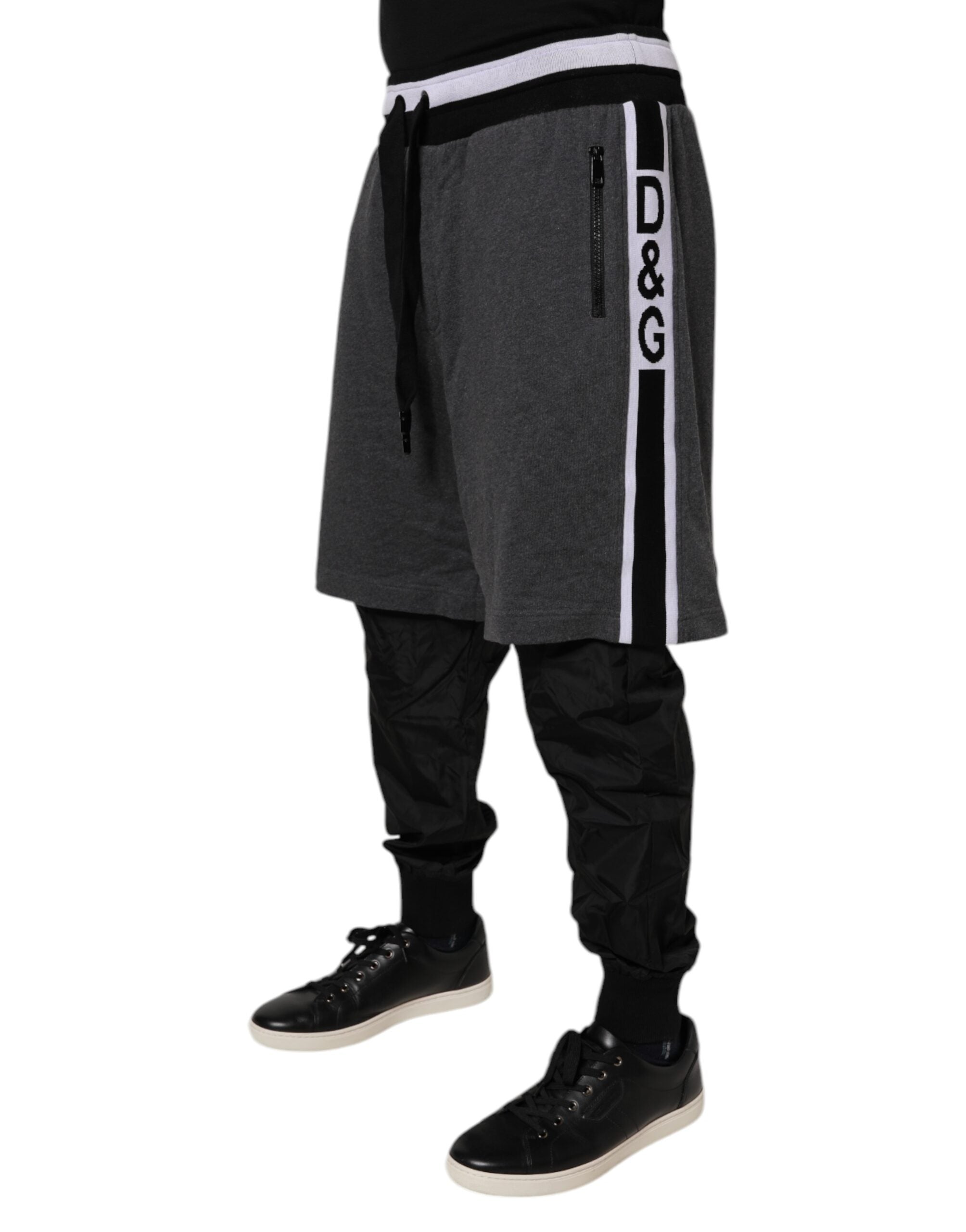 Dolce & Gabbana Schwarz Grau Baumwolle Layered Männer Sweatpants Hosen