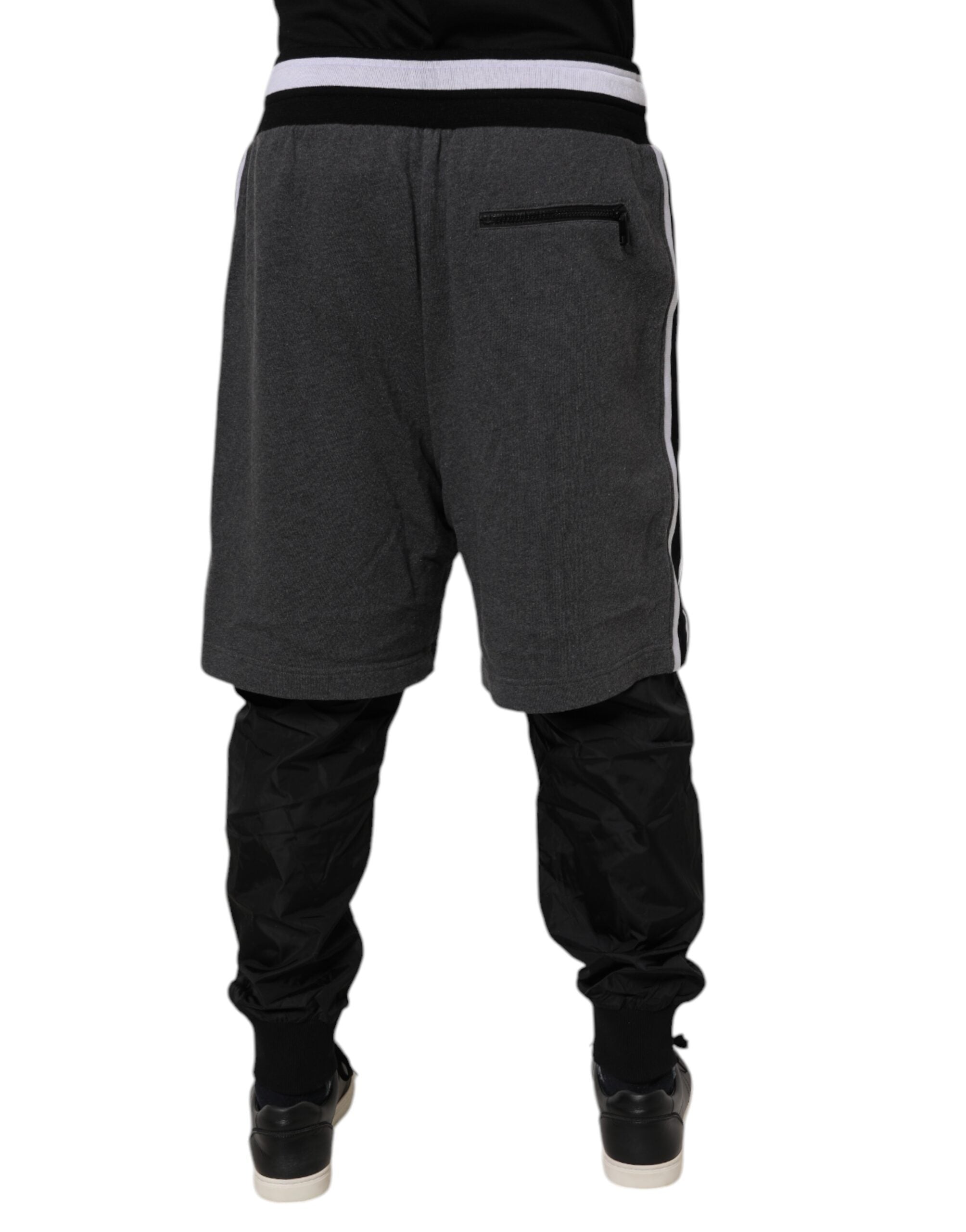 Dolce & Gabbana Schwarz Grau Baumwolle Layered Männer Sweatpants Hosen