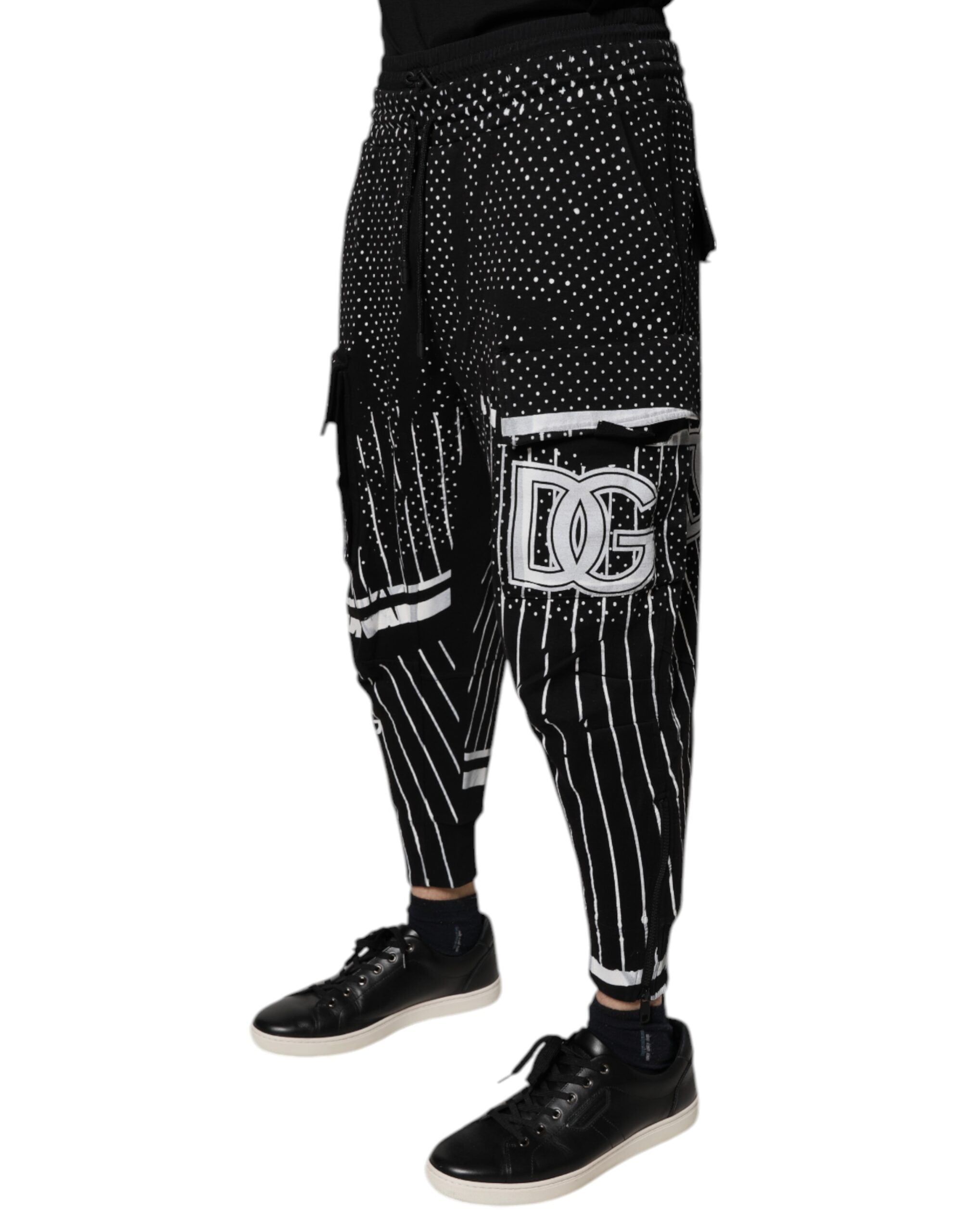 Dolce & Gabbana Schwarze Polka Dot Streifen Cargo Jogger Sweatpants Hose
