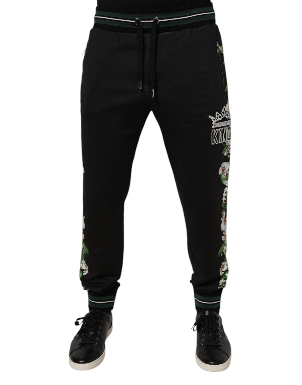 Dolce & Gabbana Schwarze Floral King Männer Jogger Sweatpants Hosen