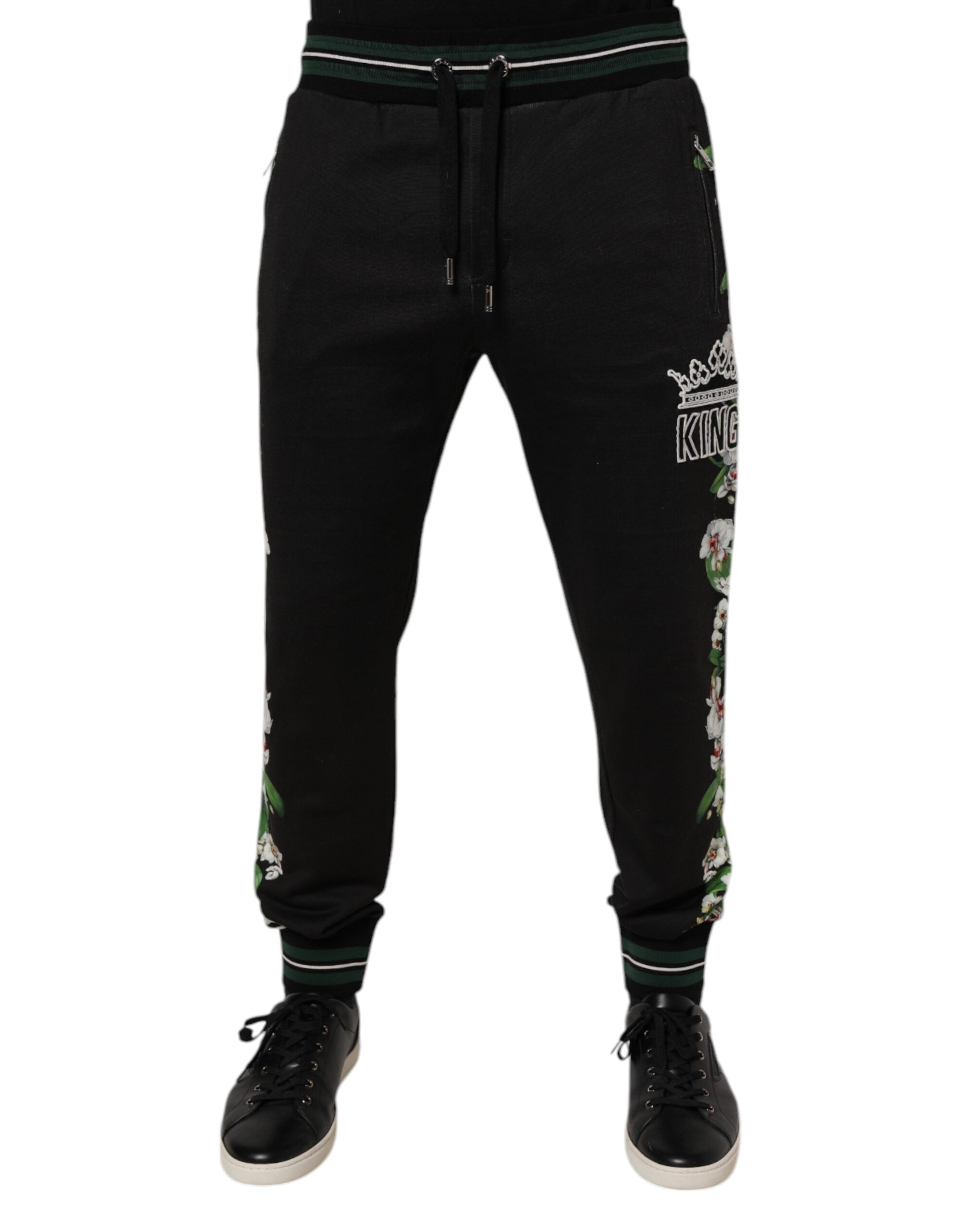 Dolce & Gabbana Schwarze Floral King Männer Jogger Sweatpants Hosen