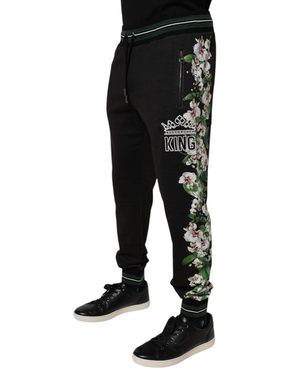 Dolce & Gabbana Schwarze Floral King Männer Jogger Sweatpants Hosen