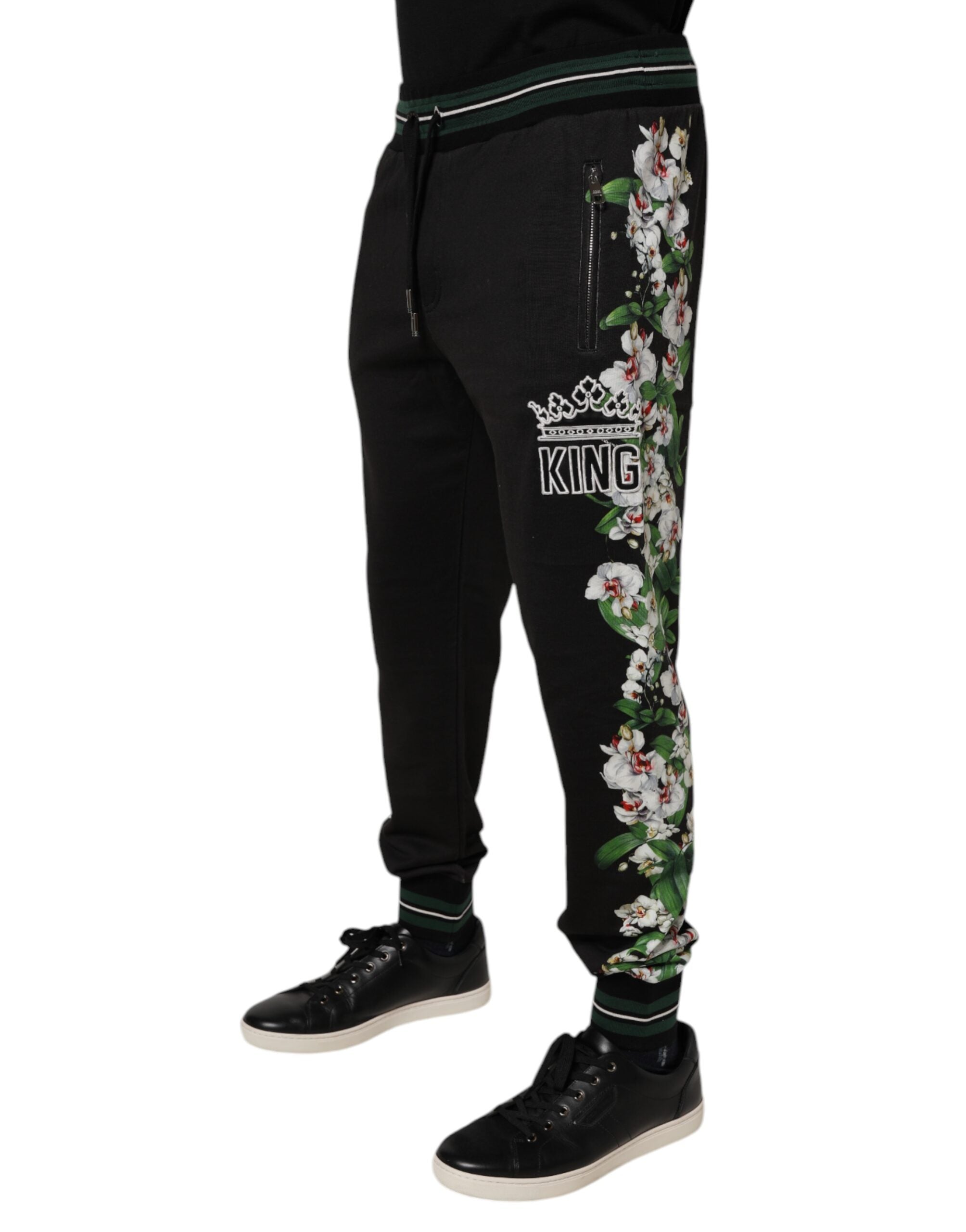Dolce & Gabbana Schwarze Floral King Männer Jogger Sweatpants Hosen