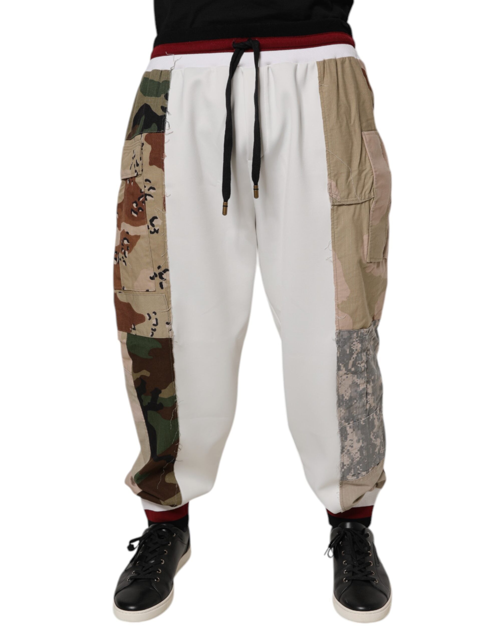 Dolce & Gabbana Weiße Camouflage Patchwork Sweatpants Hose