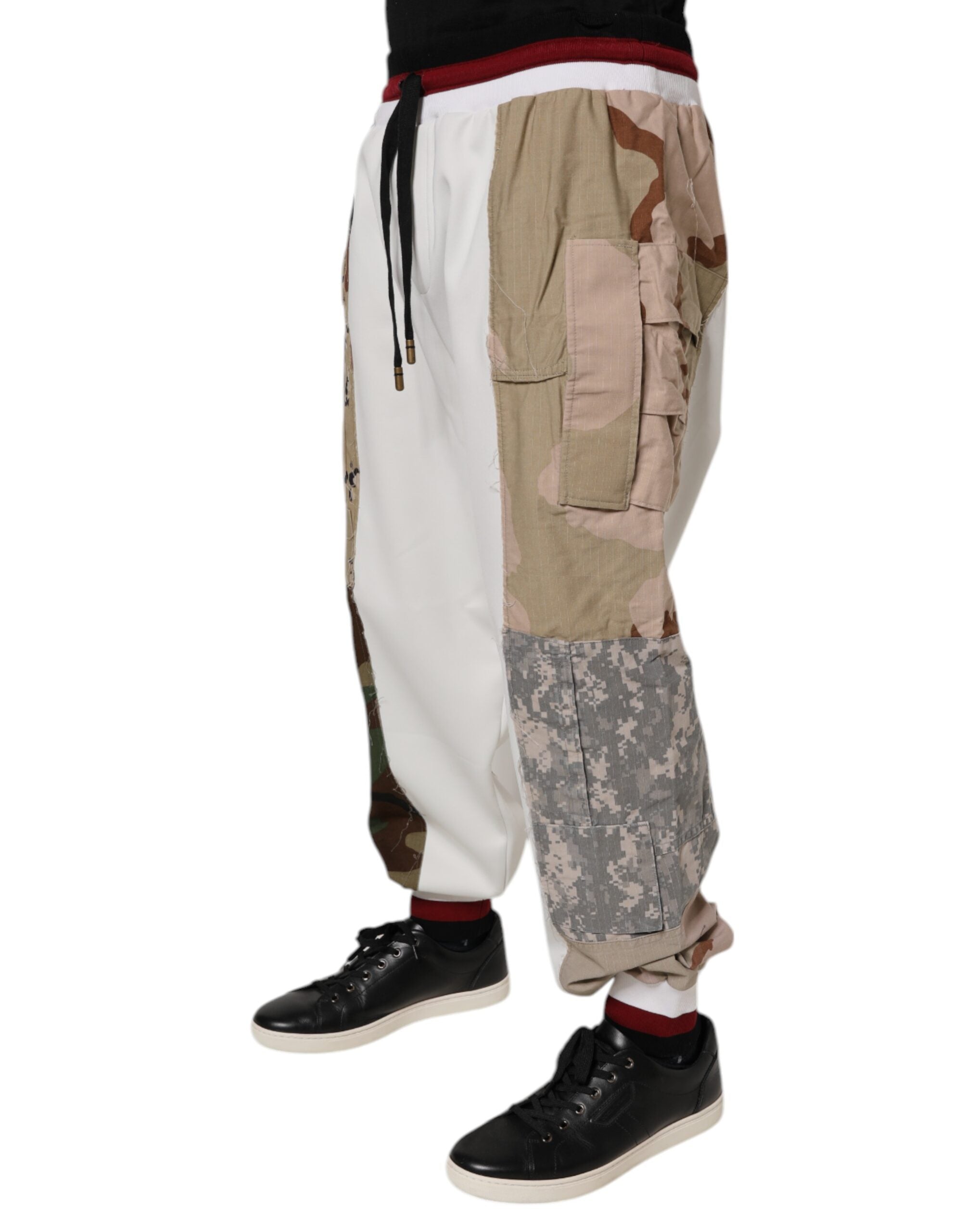 Dolce & Gabbana Weiße Camouflage Patchwork Sweatpants Hose
