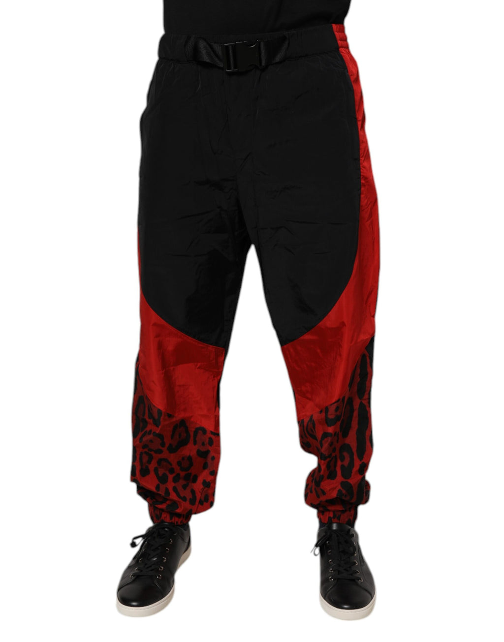 Dolce & Gabbana Schwarz-Rot-Leopard-Jogger-Sweatpants-Hose