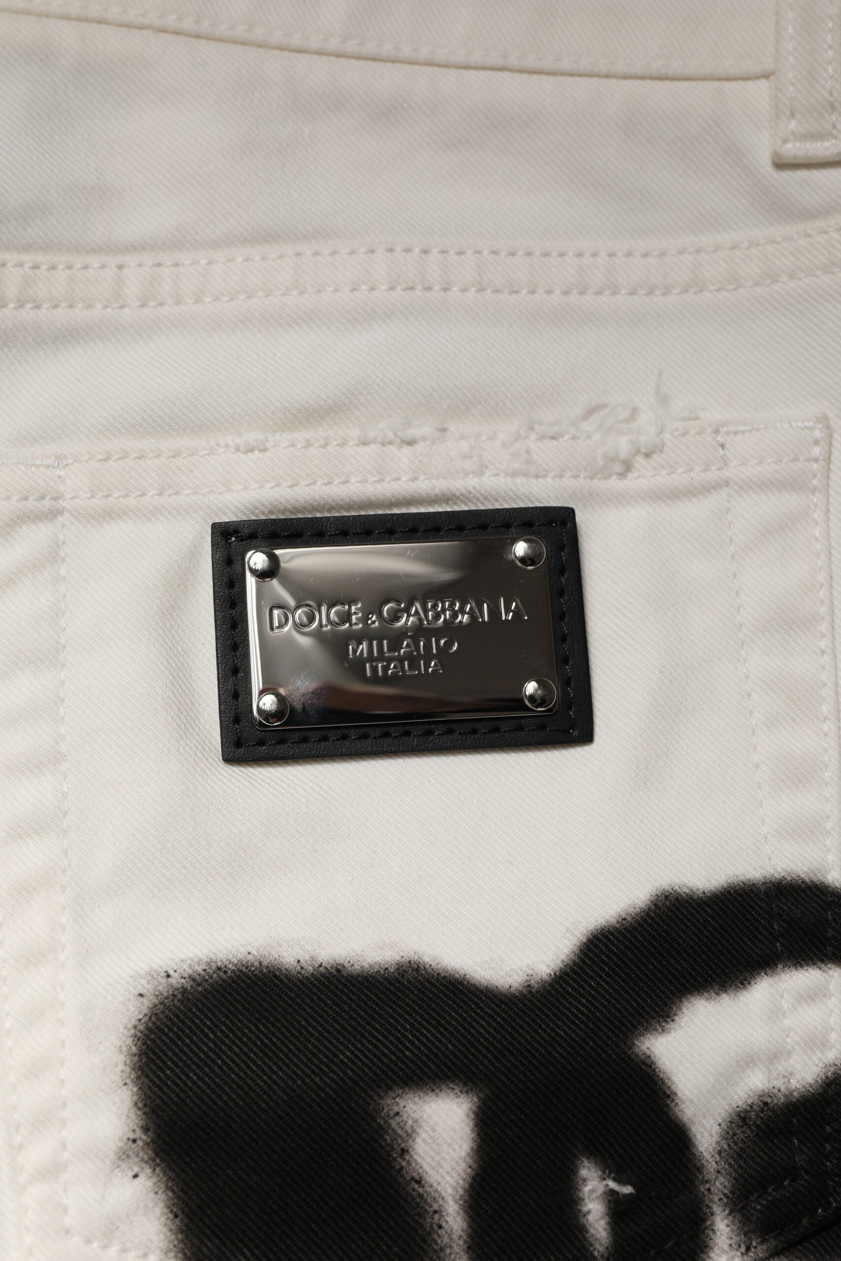 Dolce & Gabbana Weiße zerfledderte Graffiti-Skinny-Denim-Jeans