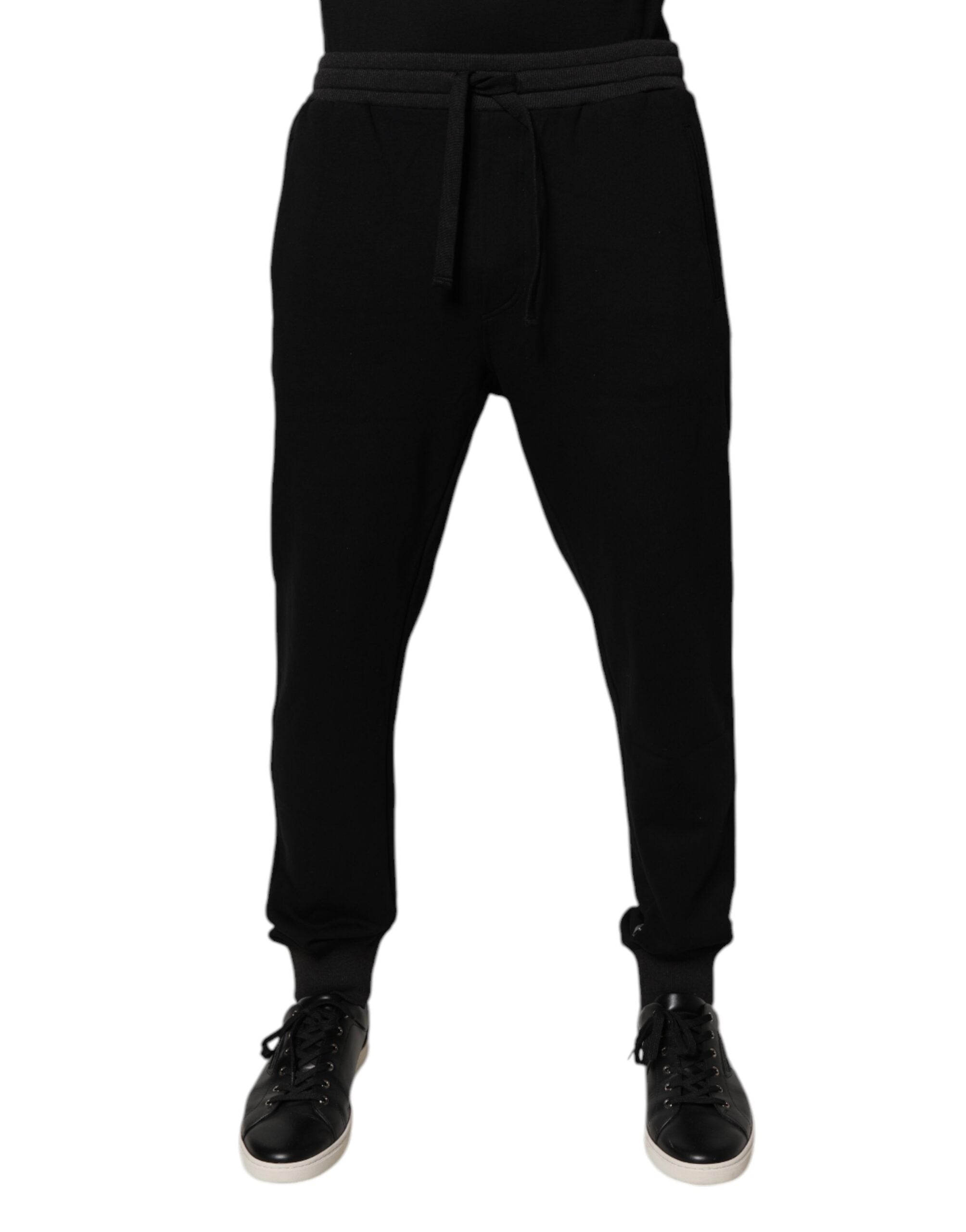 Dolce & Gabbana Schwarzes Logo Männer Jogger Baumwolle Sweatpants Hosen