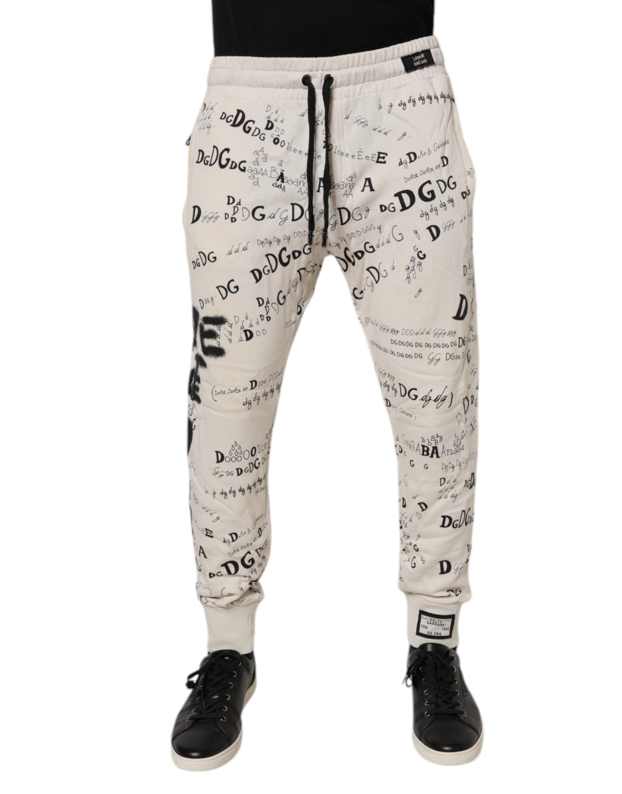 Dolce & Gabbana Weiße Logo Print Männer Skinny Sweatpants Hosen