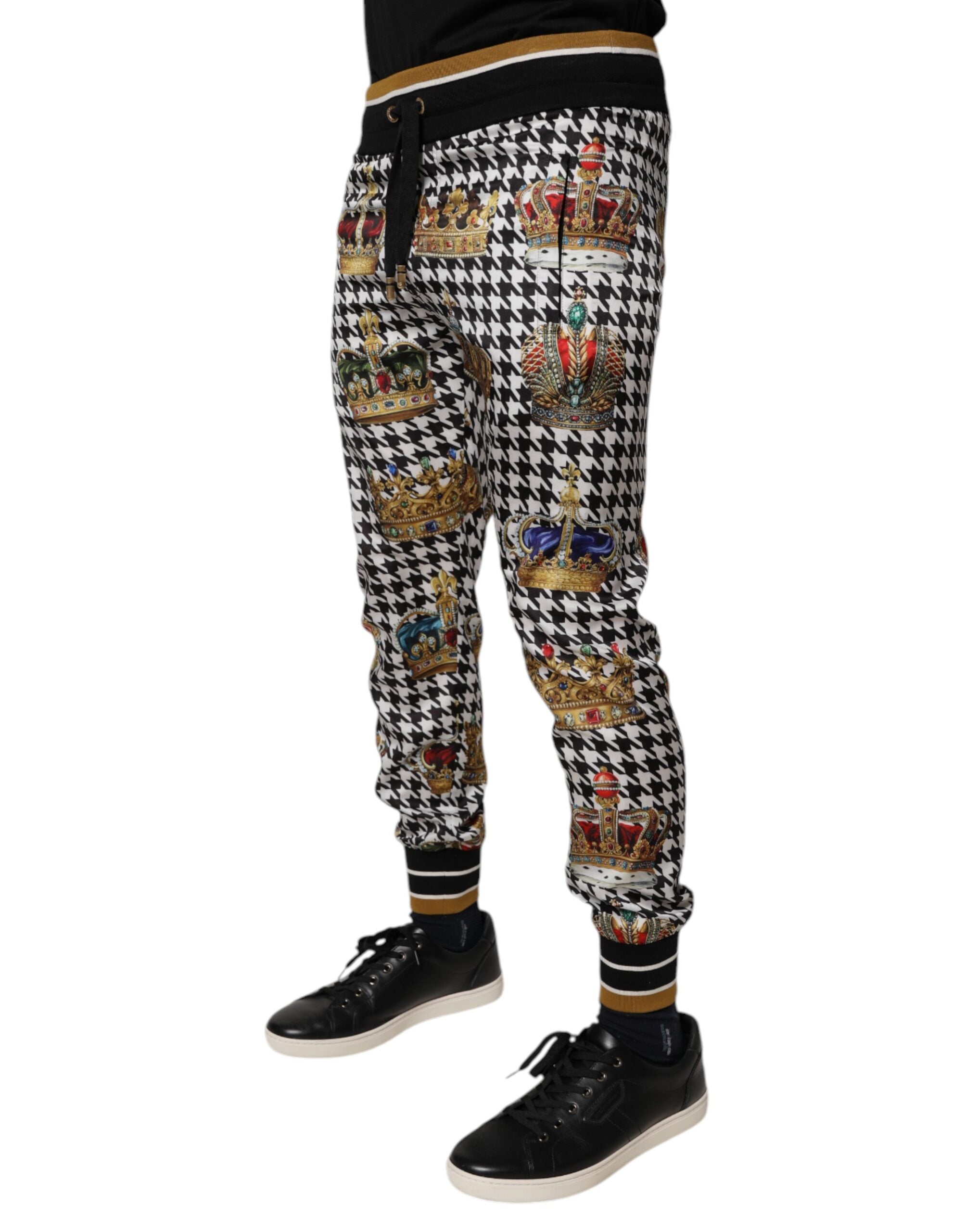 Dolce & Gabbana Multicolor Hahnentritt Krone Männer Sweatpants Hosen