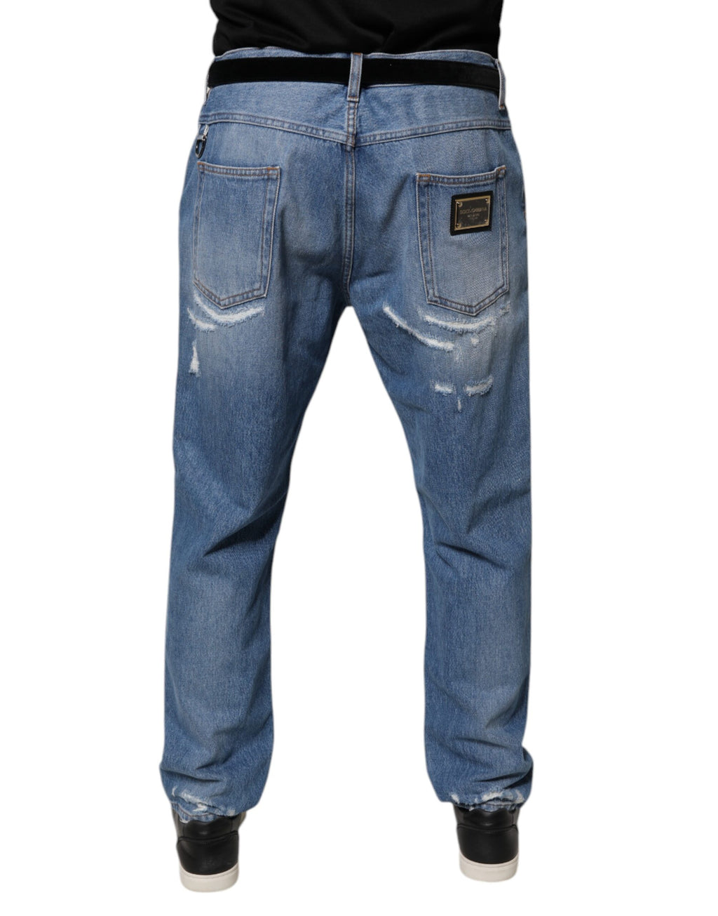 Dolce & Gabbana Blaue zerfledderte Straight Cotton Denim Jeans