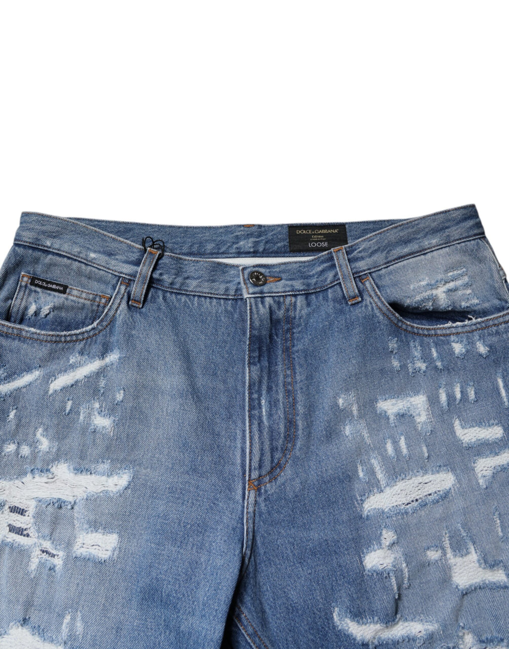 Dolce & Gabbana Blaue zerfledderte Straight Cotton Denim Jeans