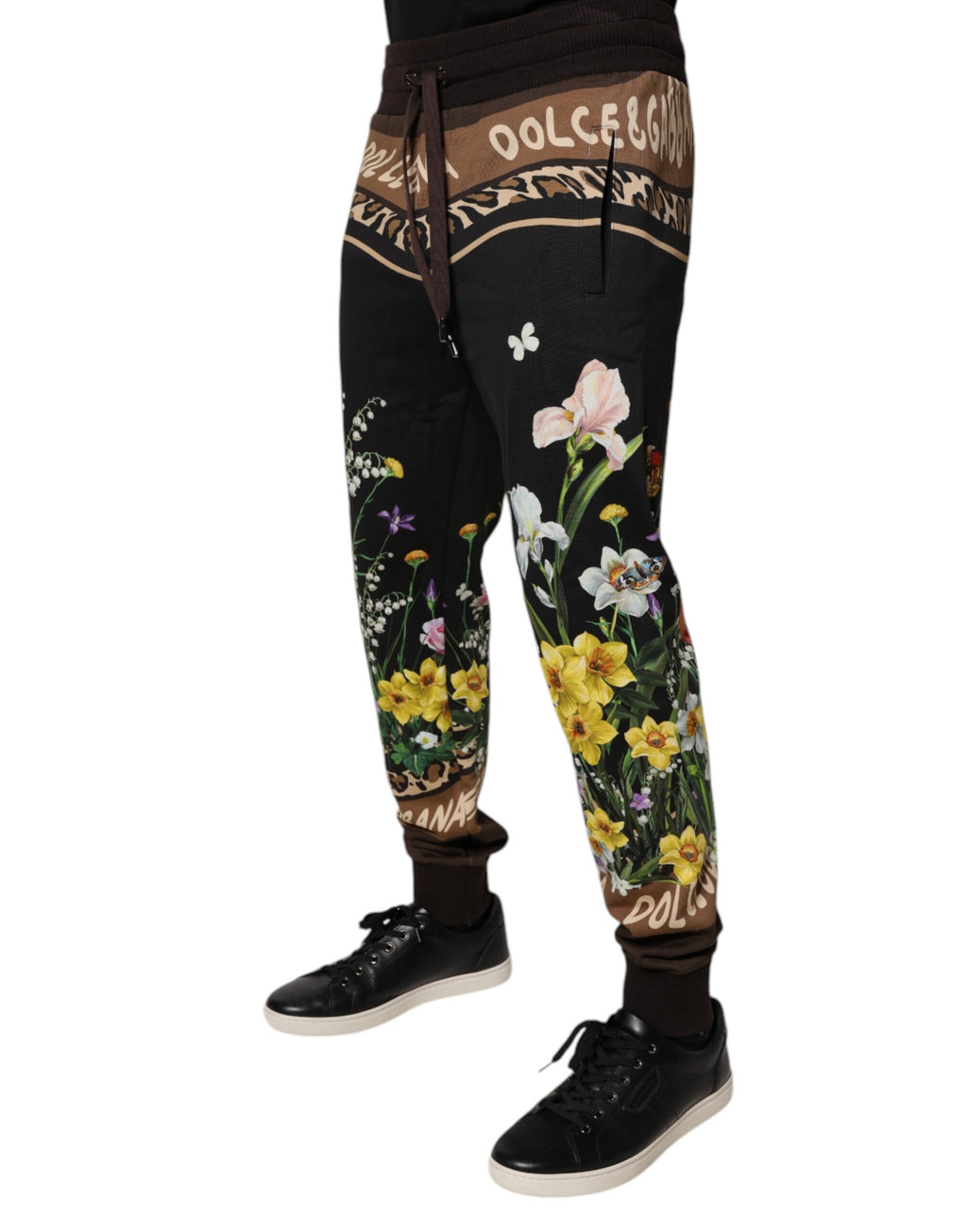 Dolce & Gabbana Schwarze geblümte Baumwoll-Jogger-Sweatpants