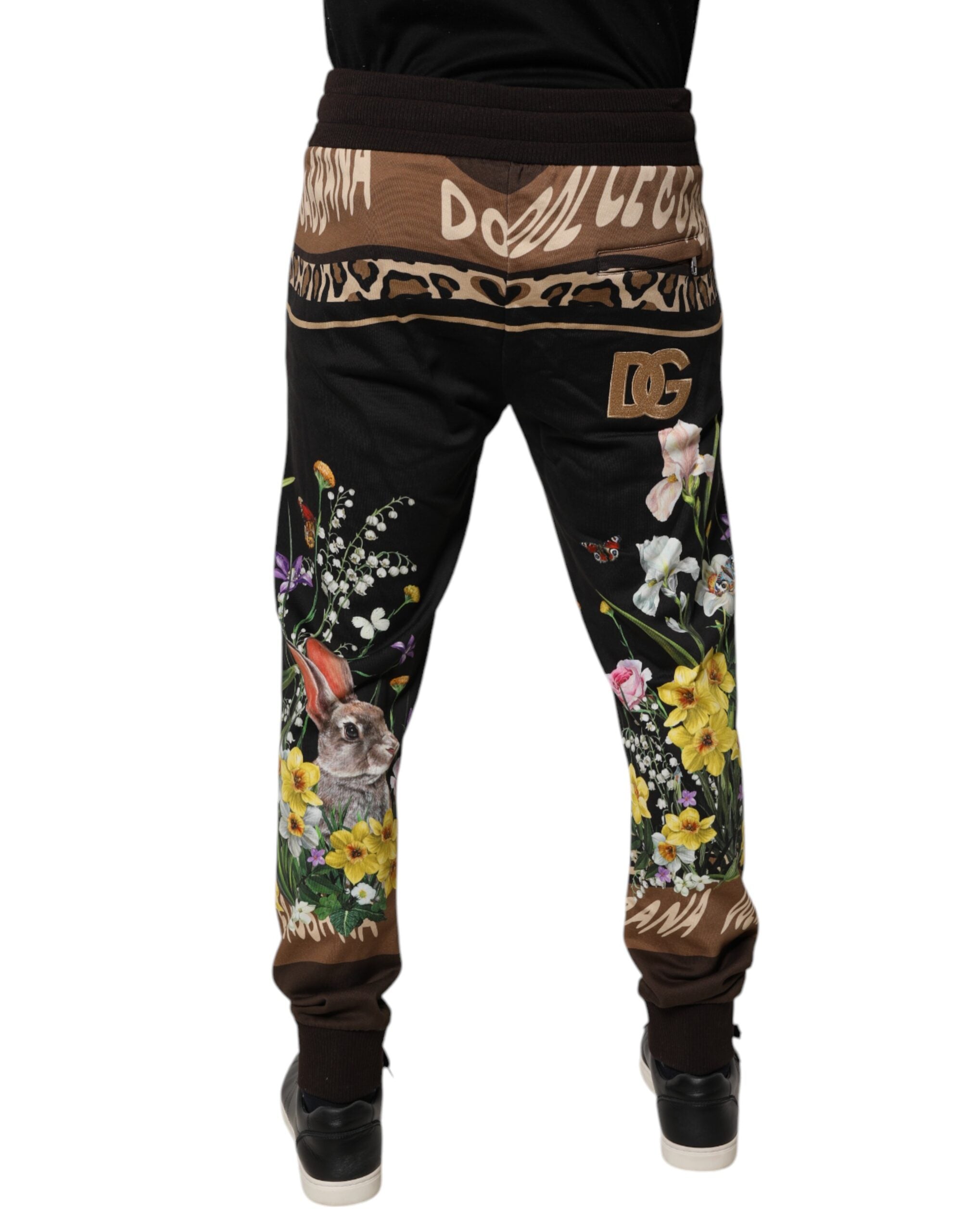 Dolce & Gabbana Schwarze geblümte Baumwoll-Jogger-Sweatpants