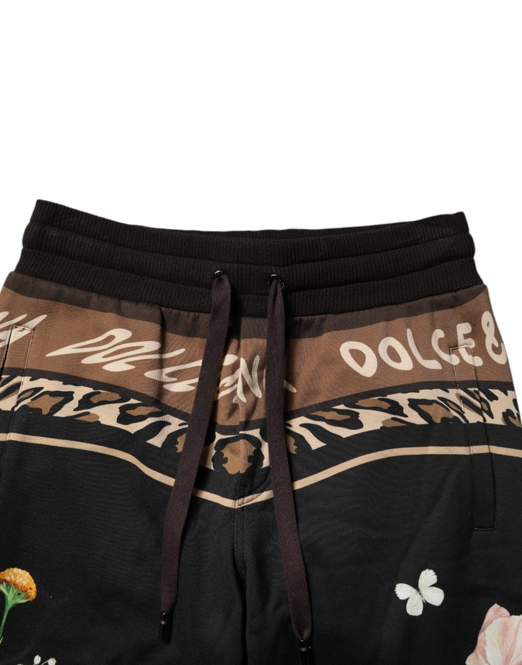 Dolce & Gabbana Schwarze geblümte Baumwoll-Jogger-Sweatpants
