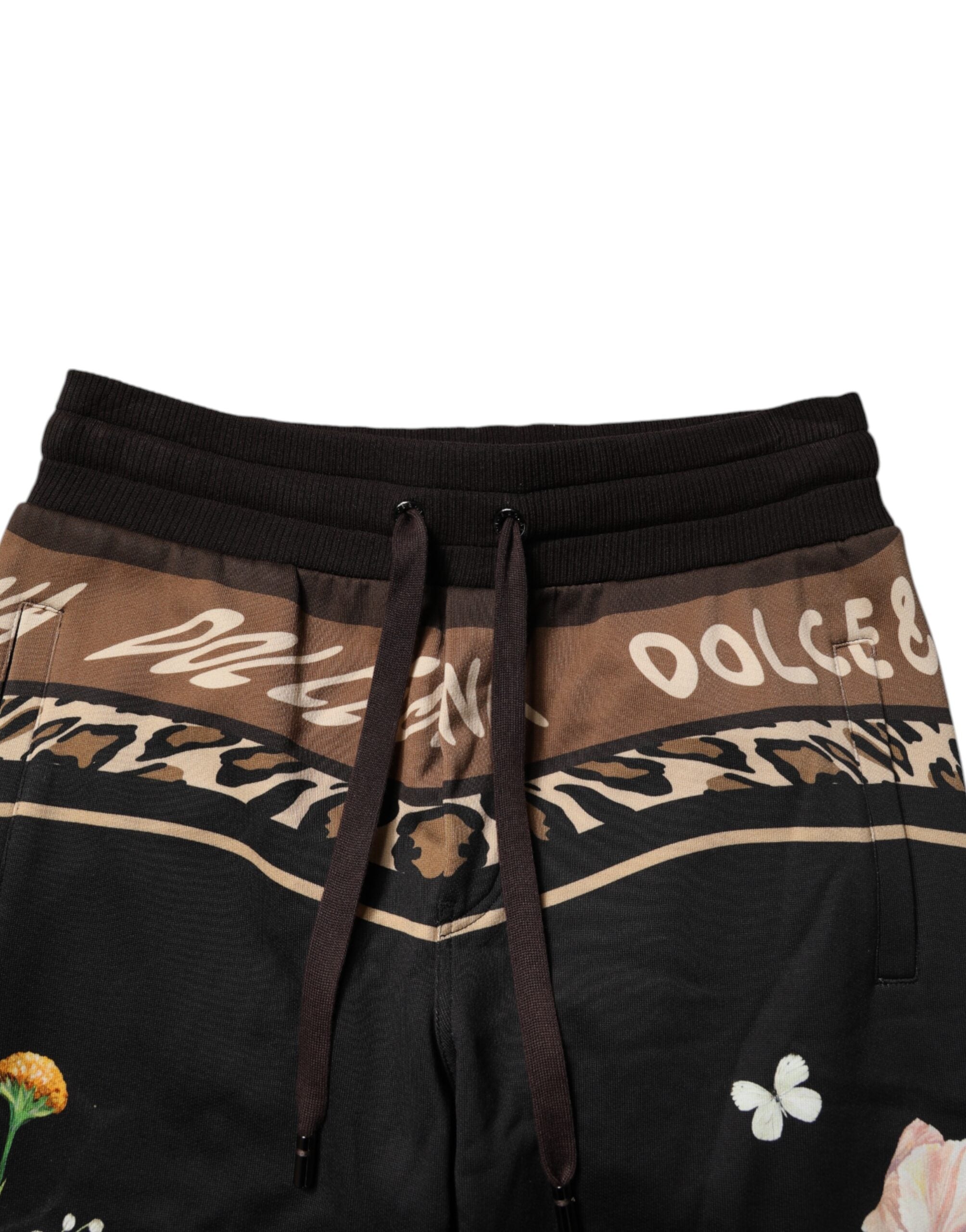 Dolce & Gabbana Schwarze geblümte Baumwoll-Jogger-Sweatpants