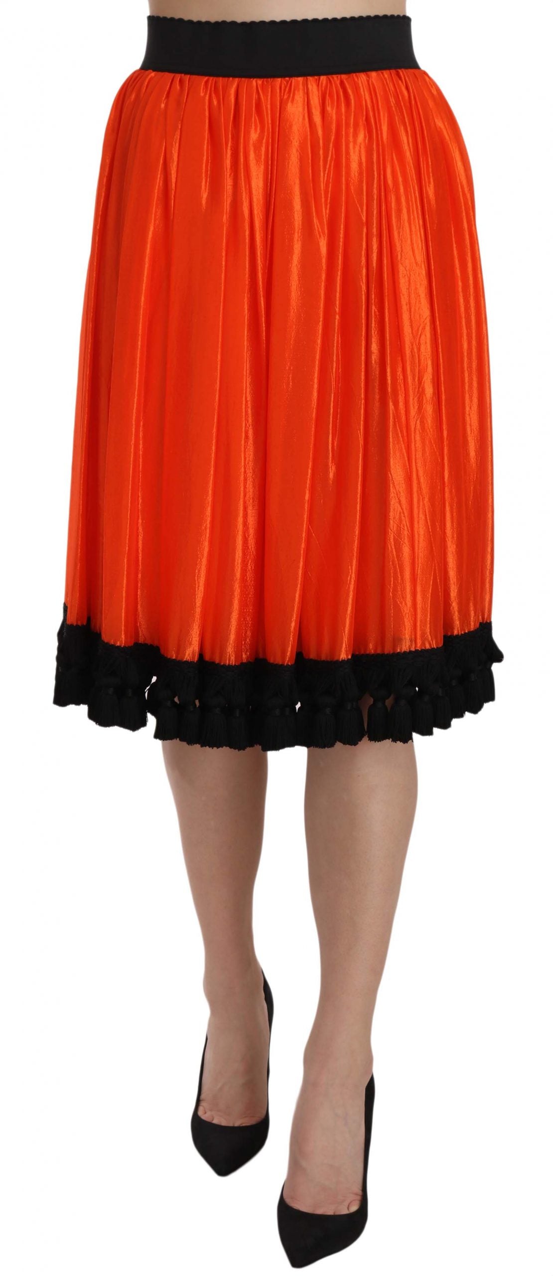 Dolce & Gabbana Orangefarbener knielanger Rock mit hoher Taille